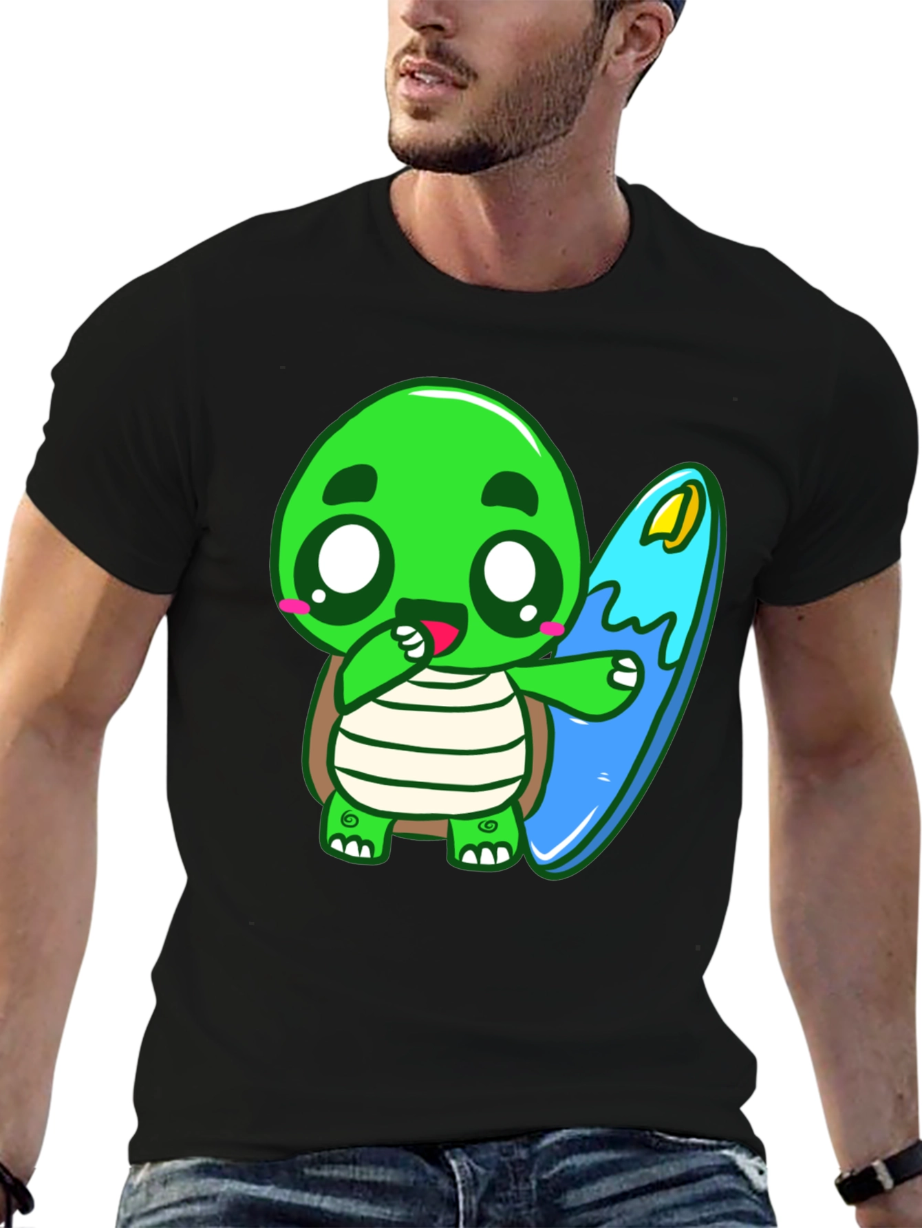 Black Cute Turtle Surfing Graphic Tee view 6