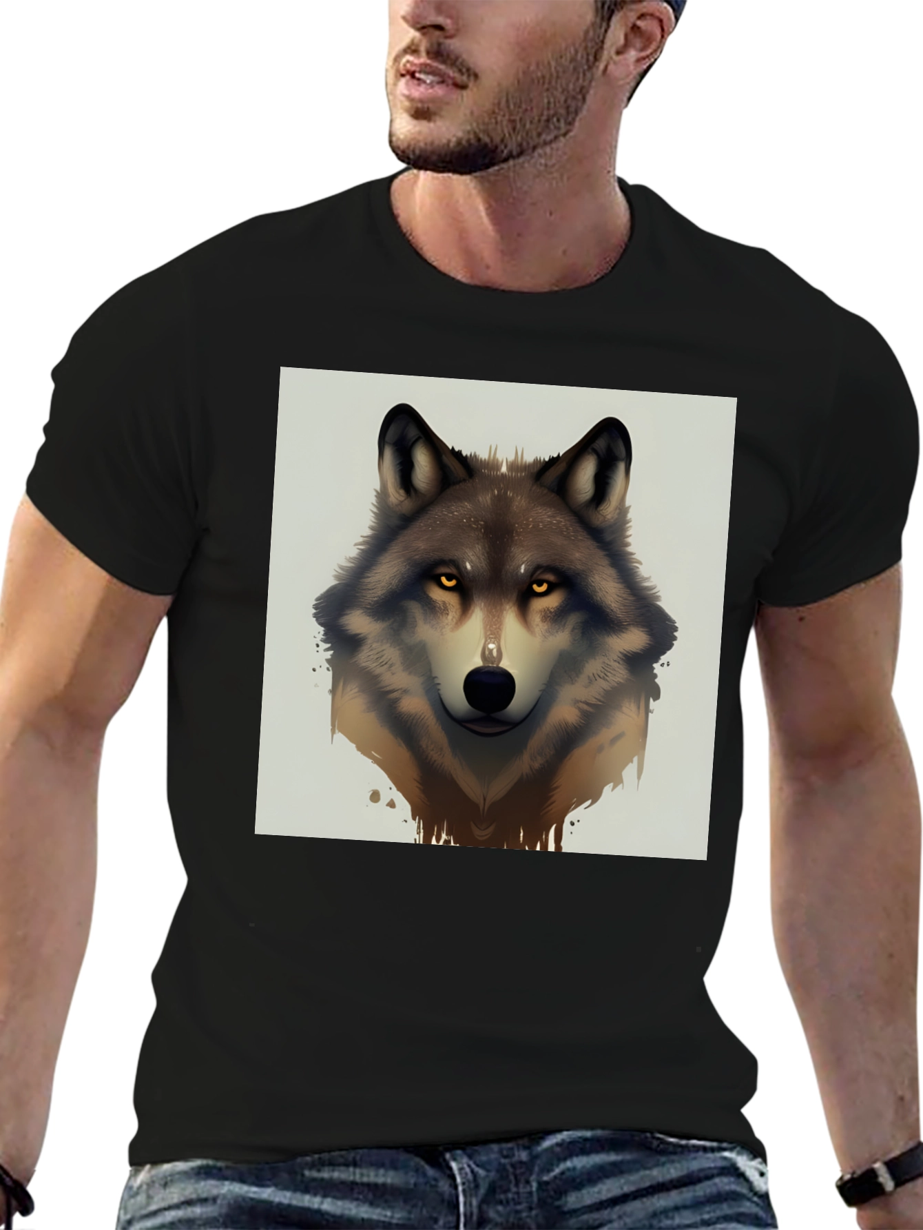 Black Wolf Graphic Tee - Men's Black Short Sleeve T-Shirt view 6