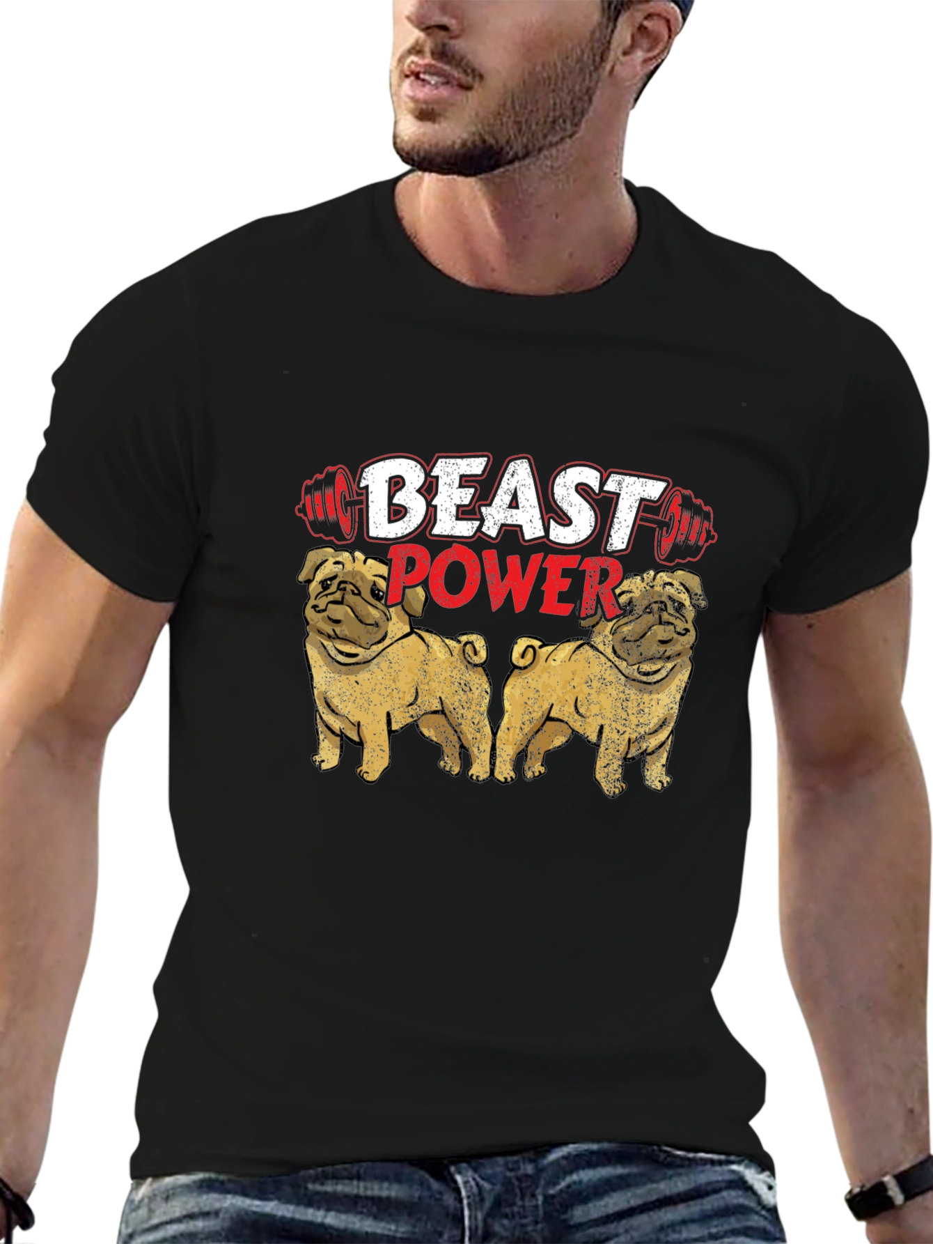 Black Beast Power Pug Graphic Tee view 6