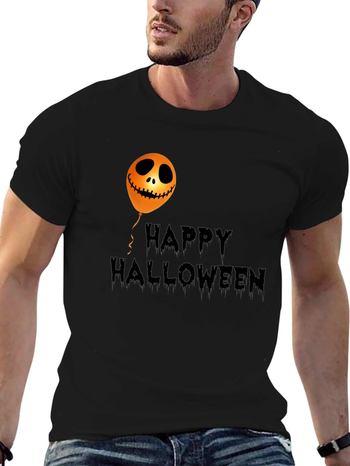 Black Happy Halloween Graphic T-Shirt - Spooky Season Apparel view 6