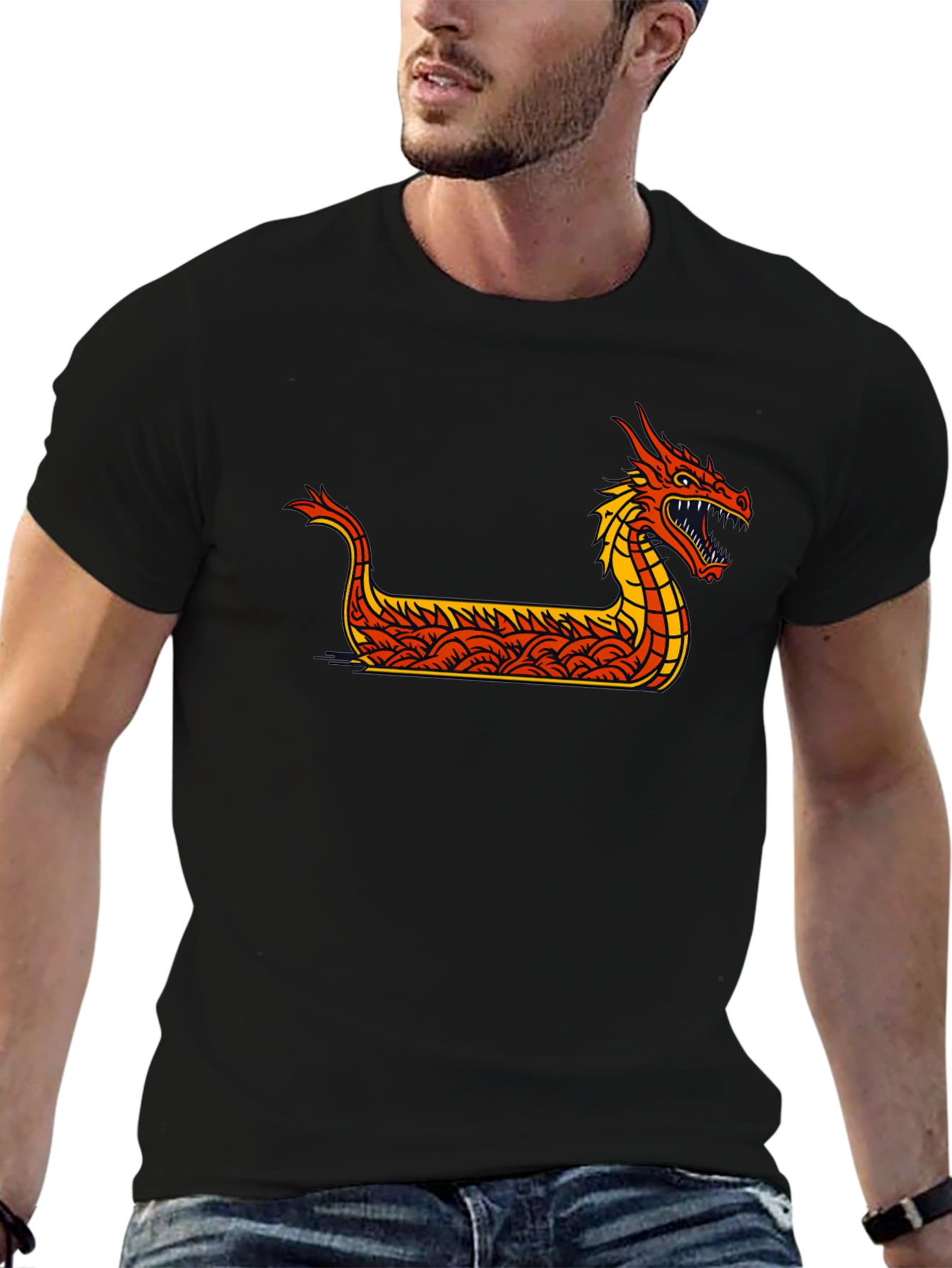 Black Dragon Boat Graphic Tee - Black view 6