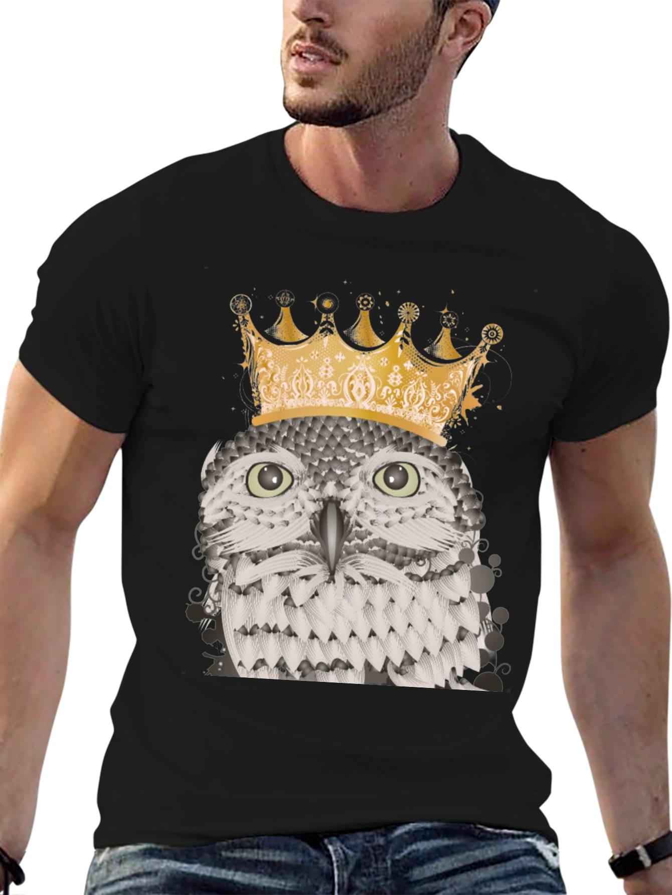 Black Owl King Graphic Tee - Black Cotton Blend T-Shirt view 6