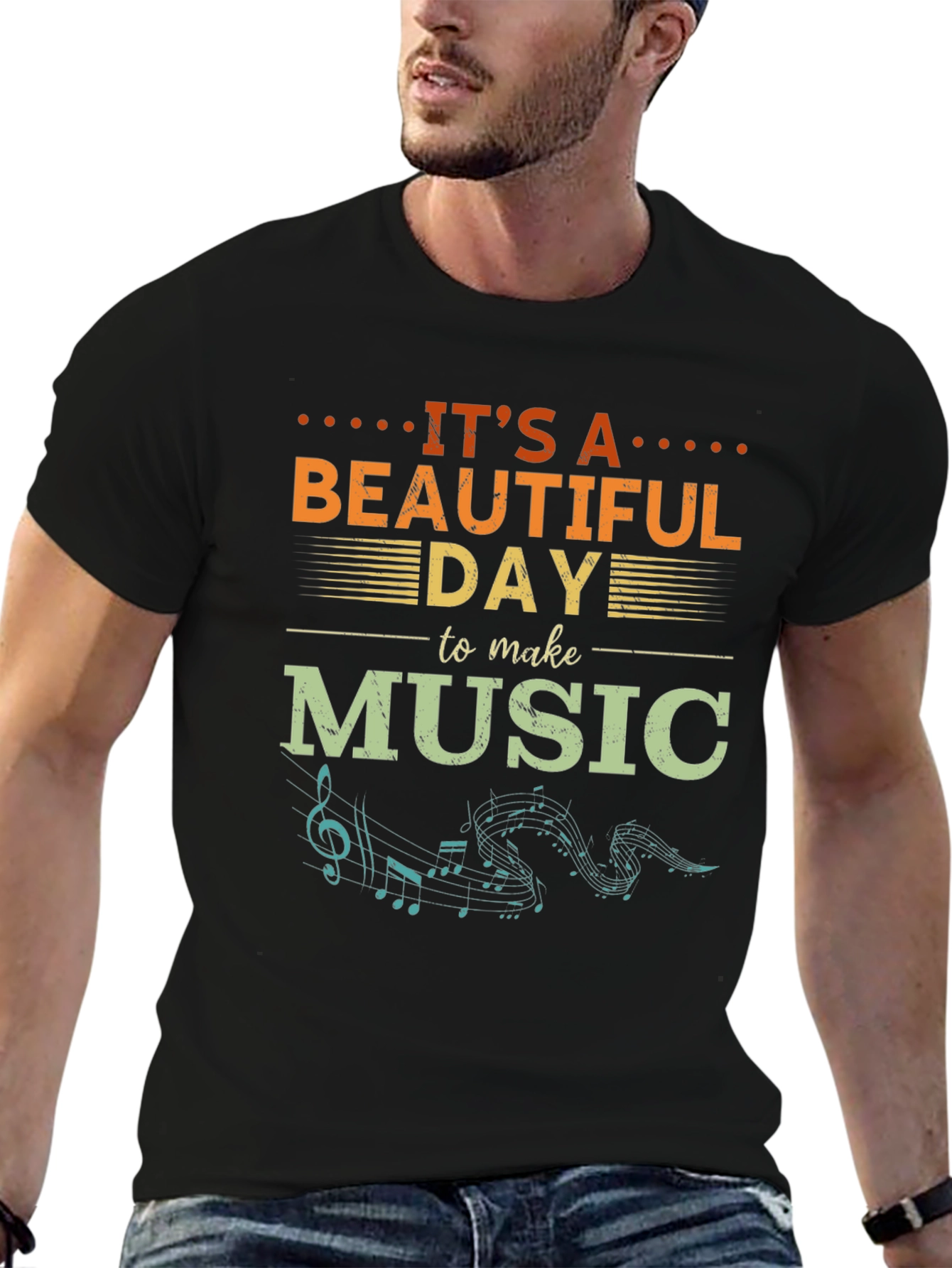 Black It's A Beautiful Day To Make Music T-Shirt view 6