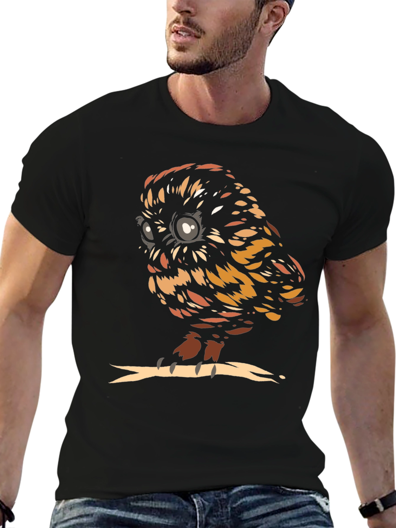 Black Owl with Glasses Graphic Tee - Unisex Black T-Shirt view 6