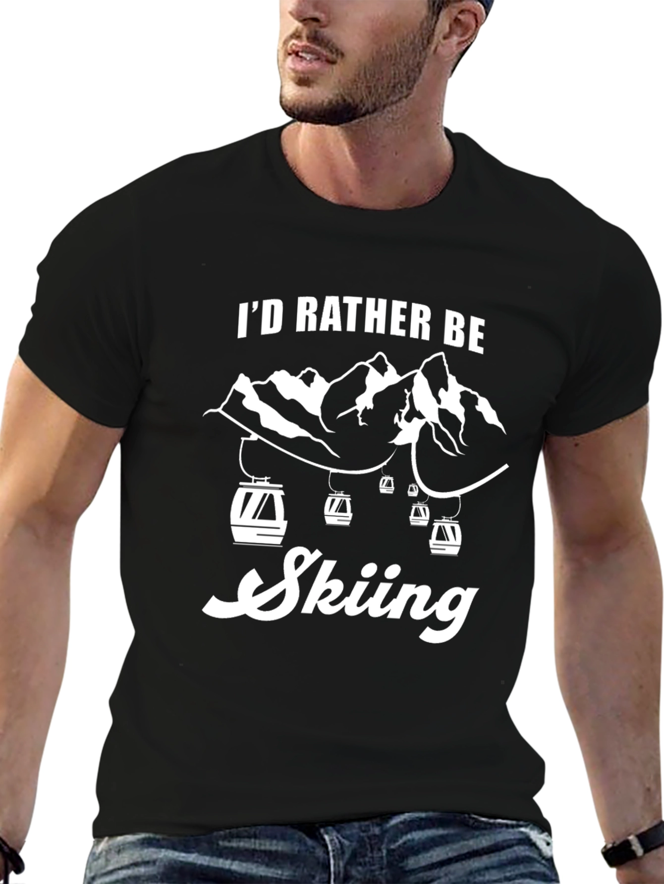 Black I'd Rather Be Skiing Black T-Shirt view 6