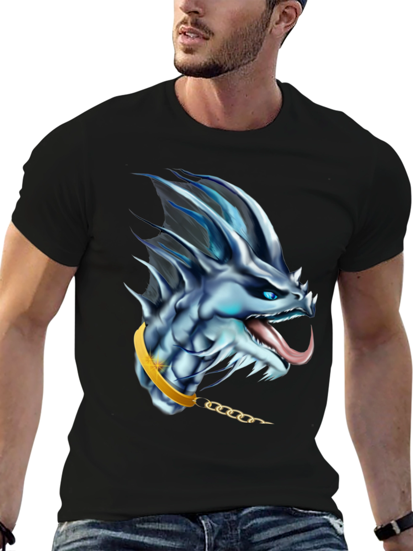 Black Dragon Head Graphic Tee - Fantasy T-Shirt view 6