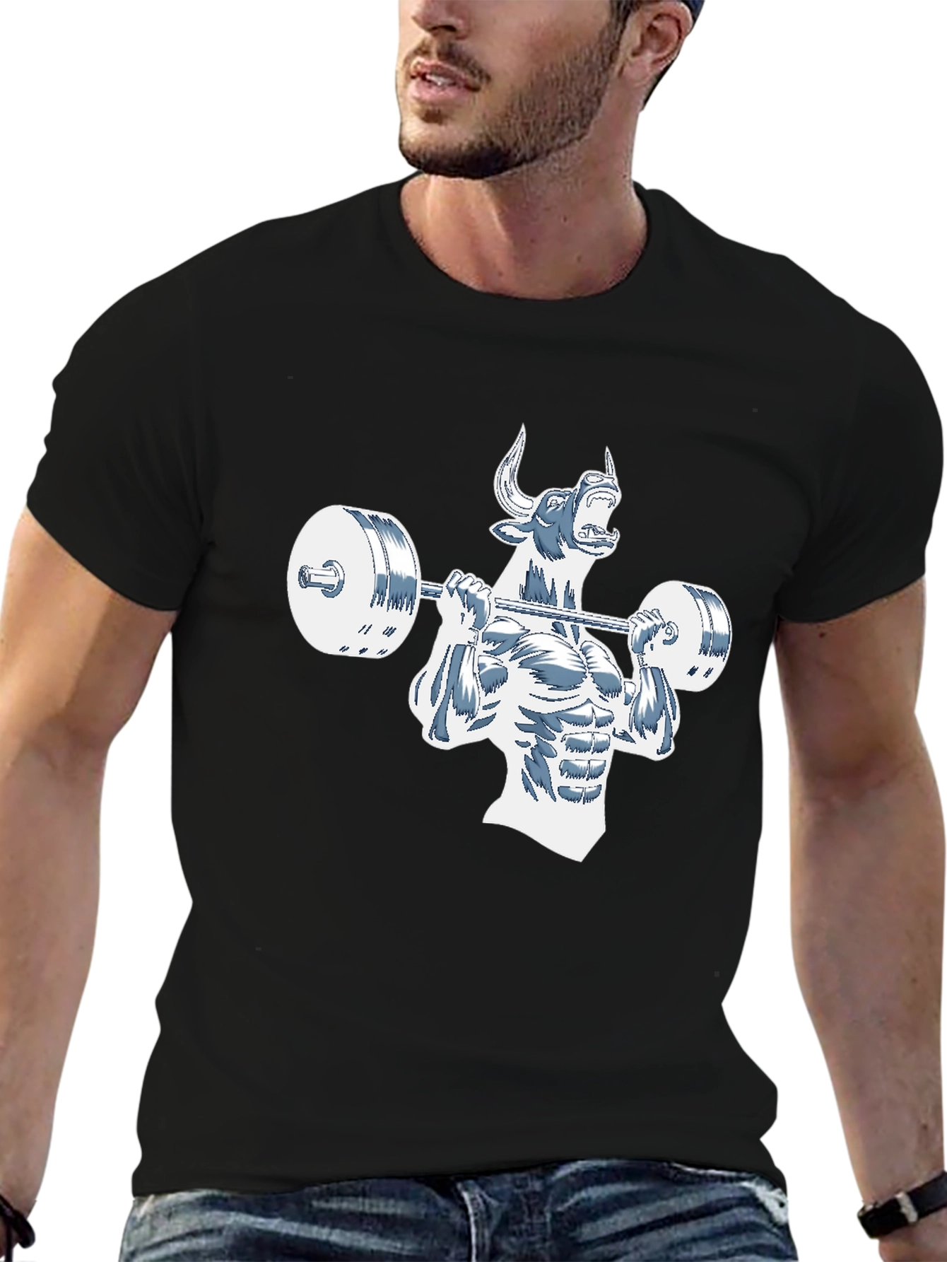 Black Gym Bull Black T-Shirt - Power Lifting view 6