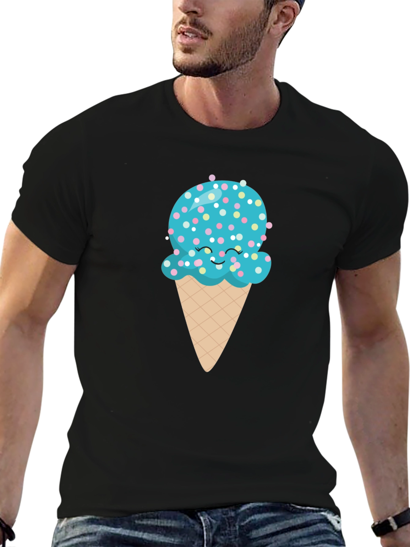 Black Cute Ice Cream Cone Graphic Tee - Black T-Shirt view 6