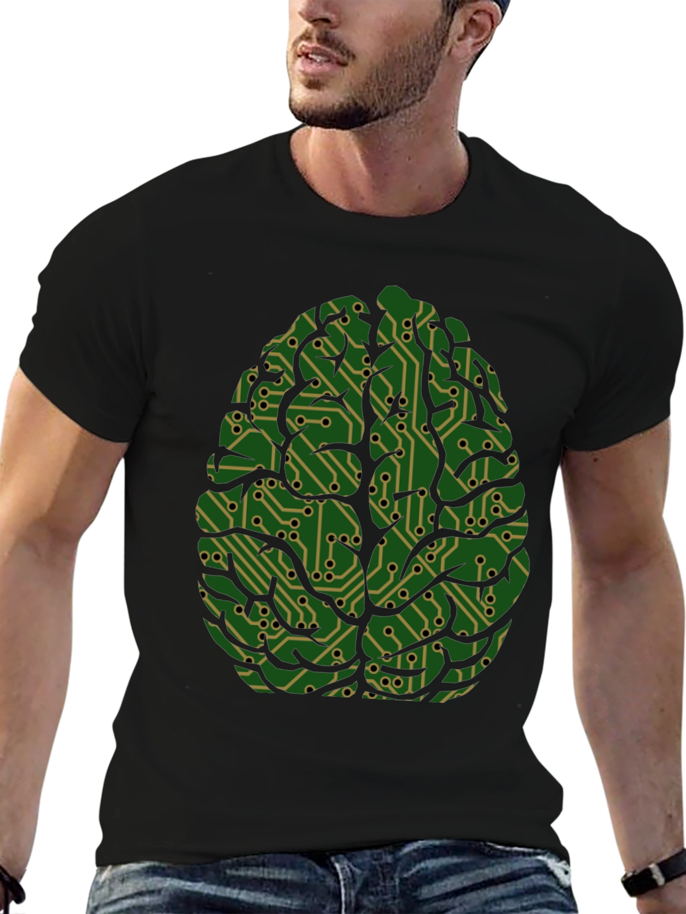 Black Circuit Brain Graphic Tee - Mens Cool Science T-Shirt view 6