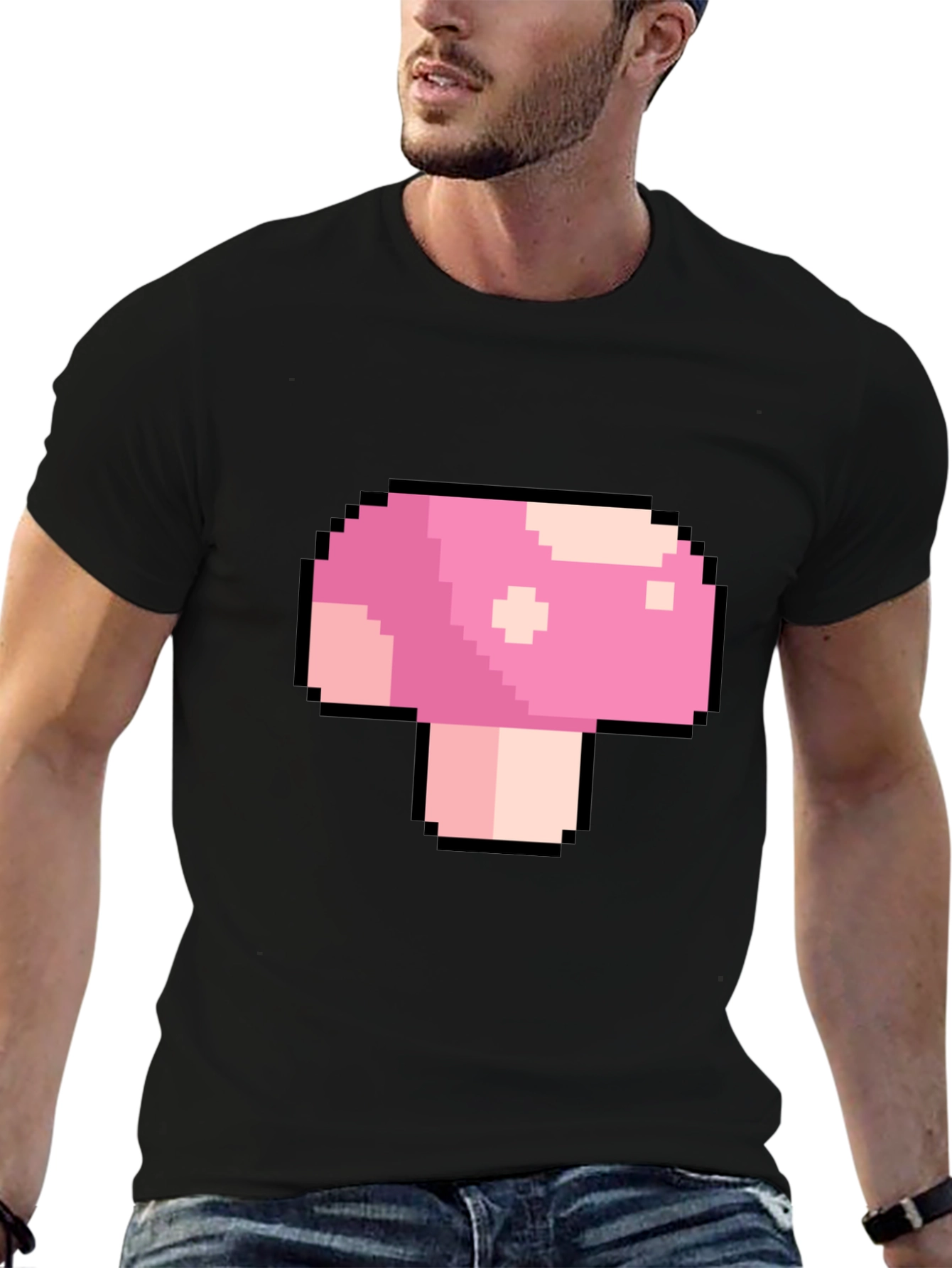 Black Pixel Mushroom Graphic T-Shirt - Retro Gaming Tee view 6