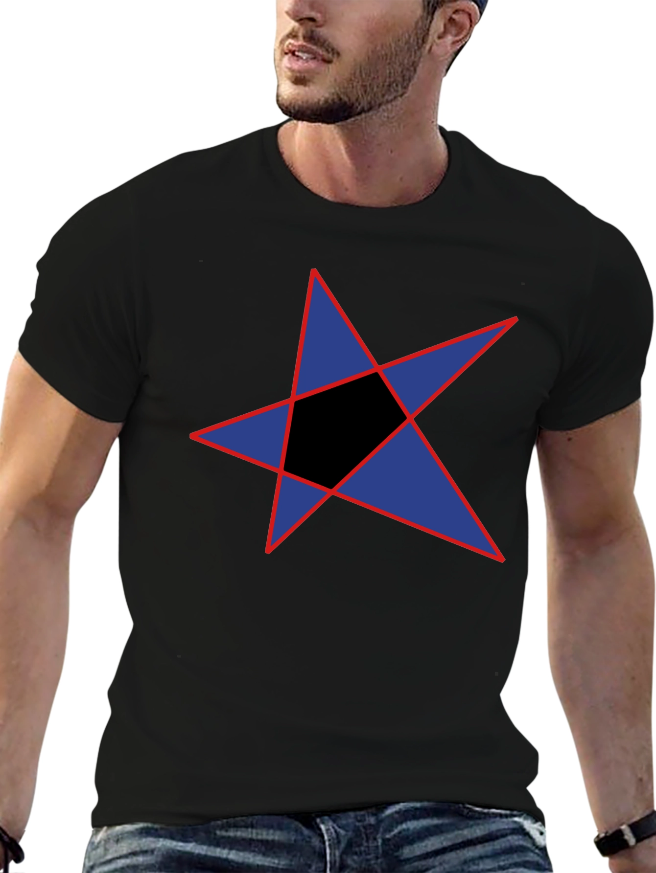 Black Abstract Star Graphic Black T-Shirt view 6