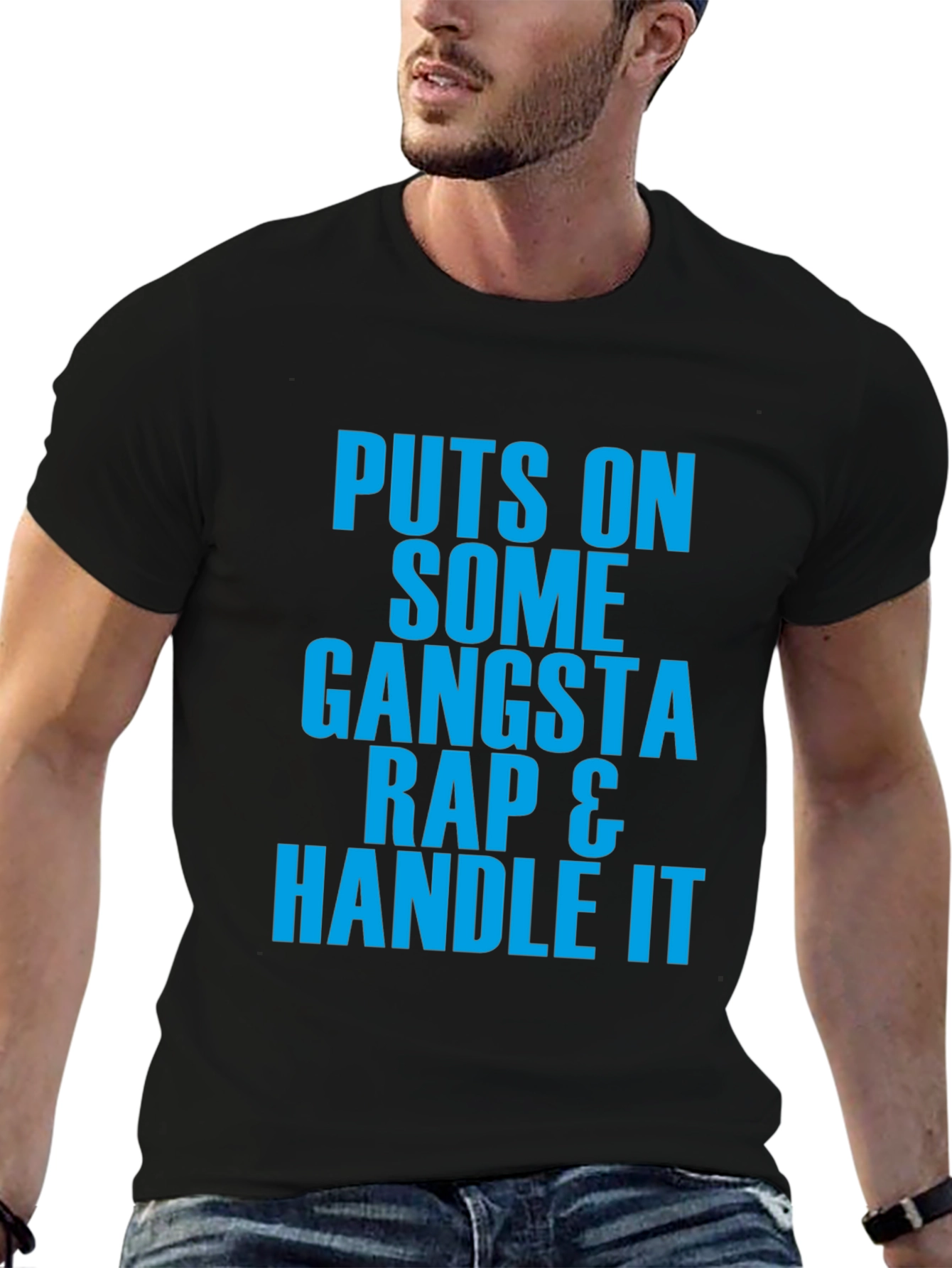 Black Gangsta Rap Graphic Tee - Handle It Black T-Shirt view 6