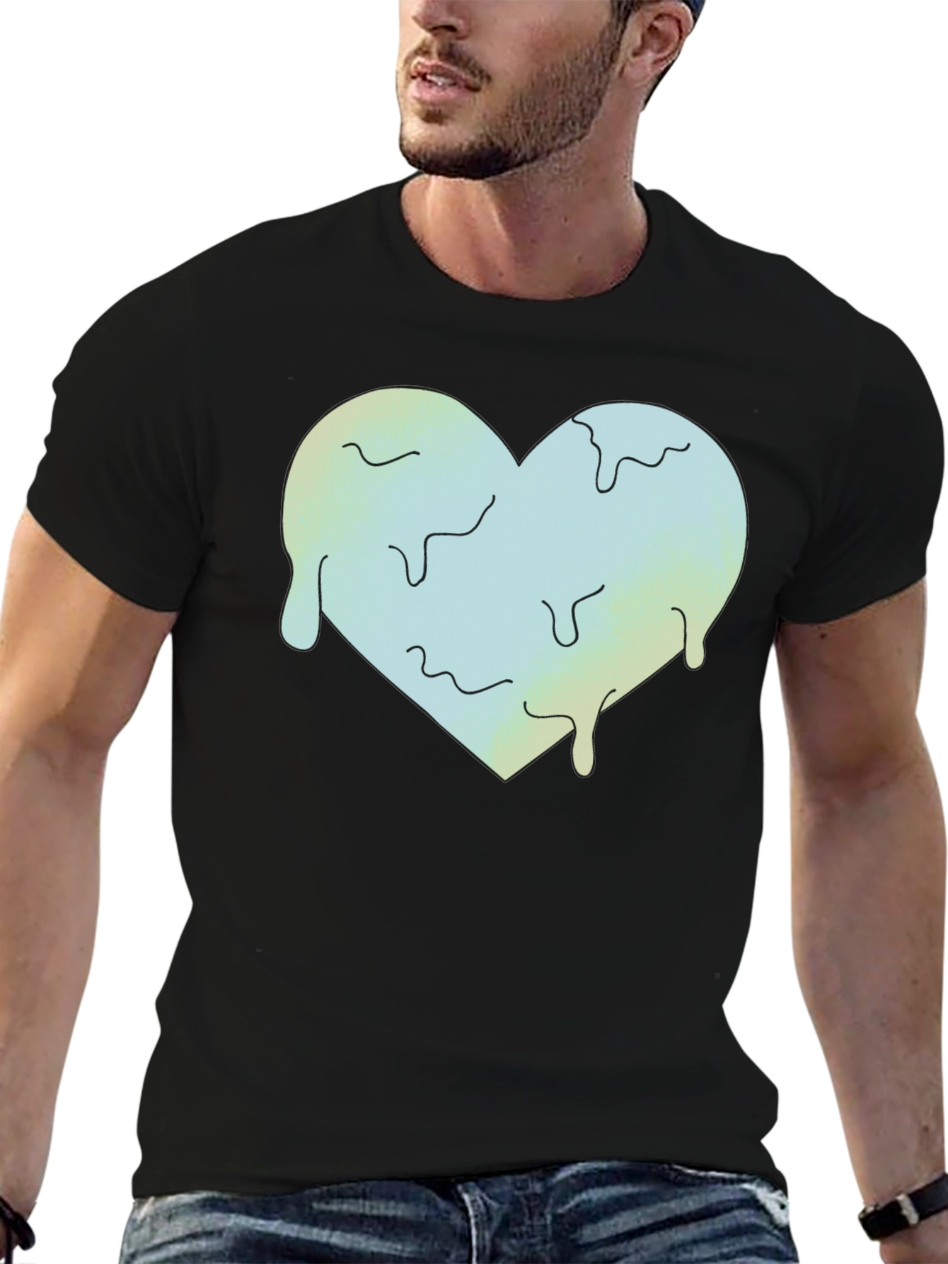 Black Melting Heart Graphic Tee - Black Crew Neck view 6