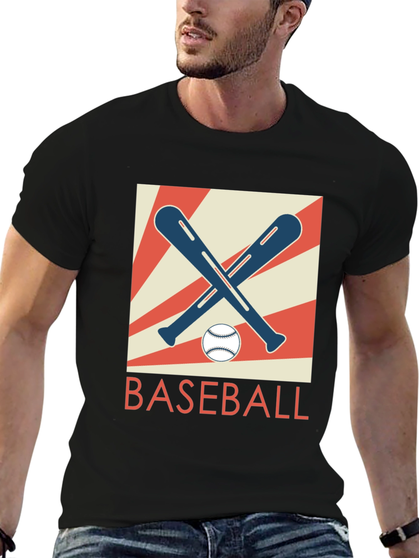 Black Retro Baseball Bats & Ball Graphic T-Shirt view 6