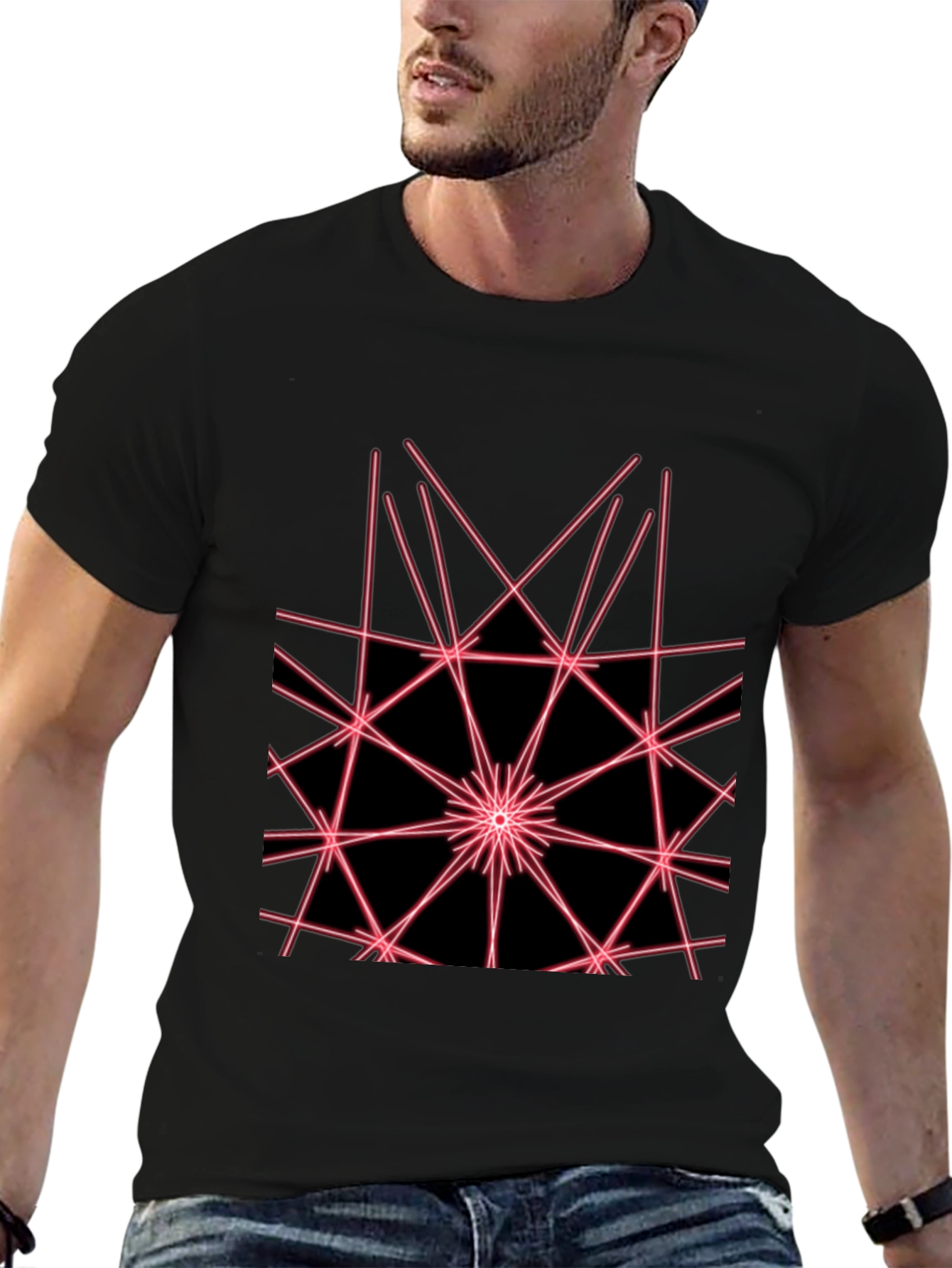 Black Abstract Geometric Laser Design Black T-Shirt view 6