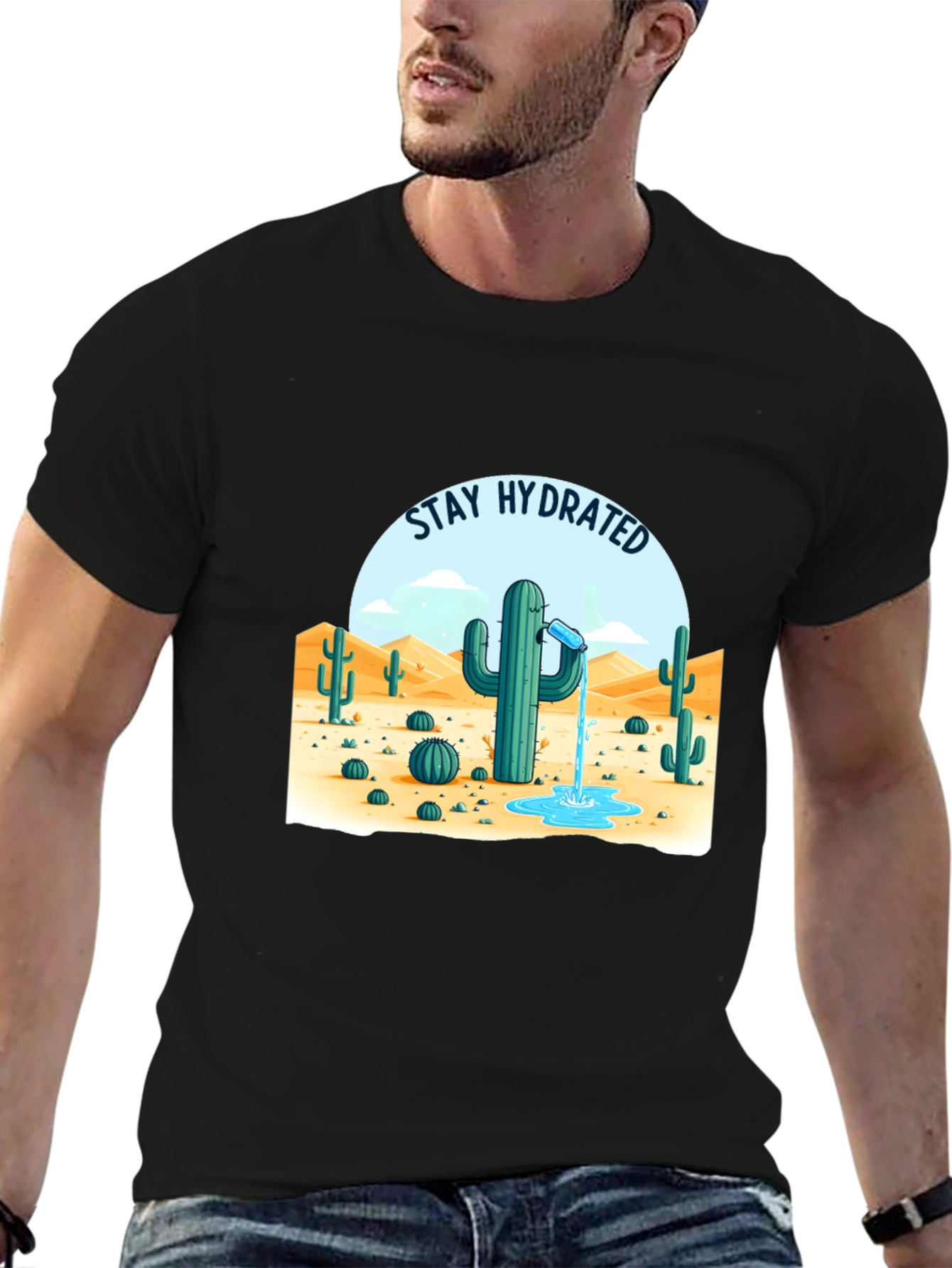 Stay Hydrated Cactus T-Shirt - Black - 6