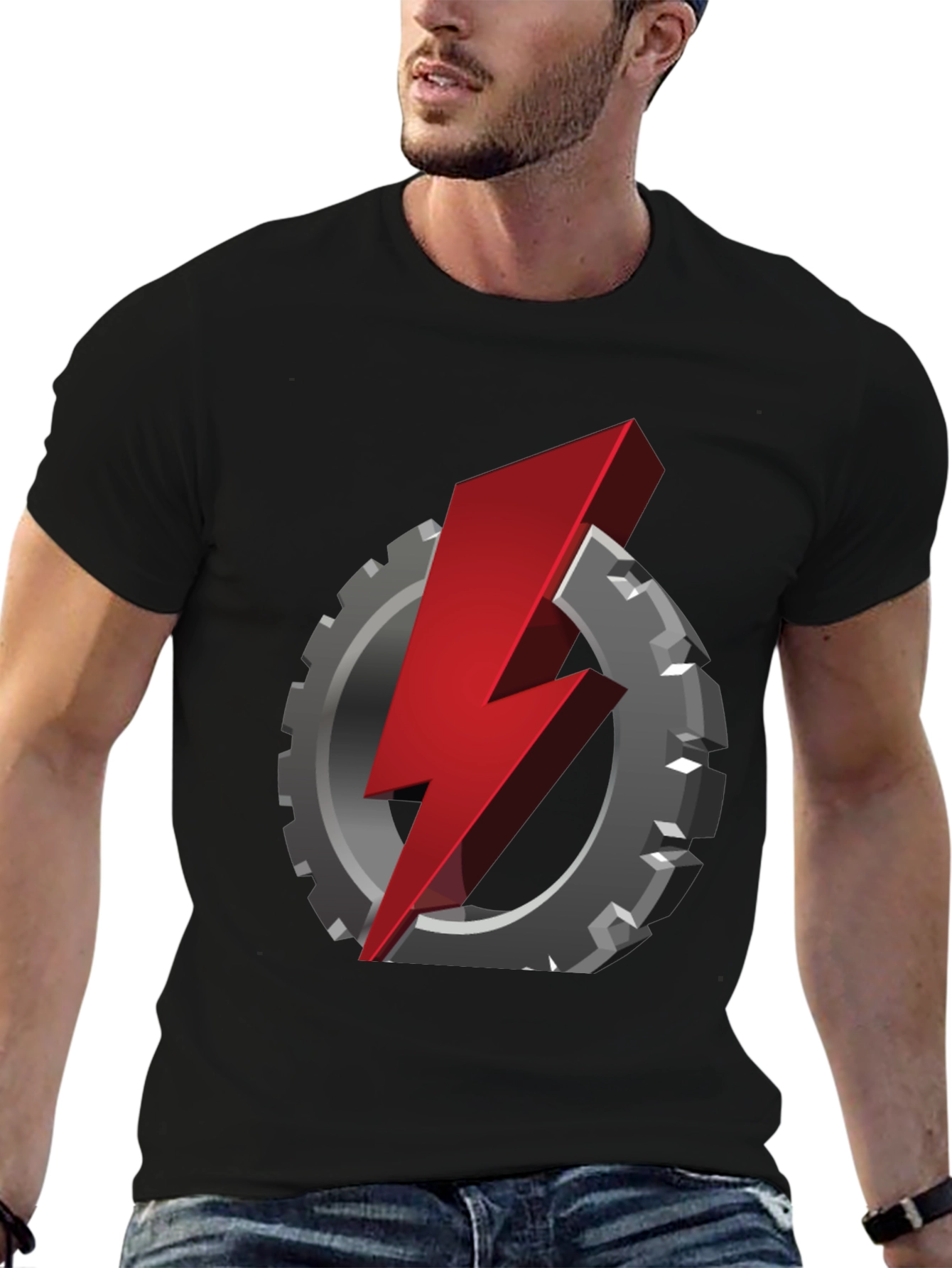 Black Gear & Lightning Bolt Graphic T-Shirt view 6