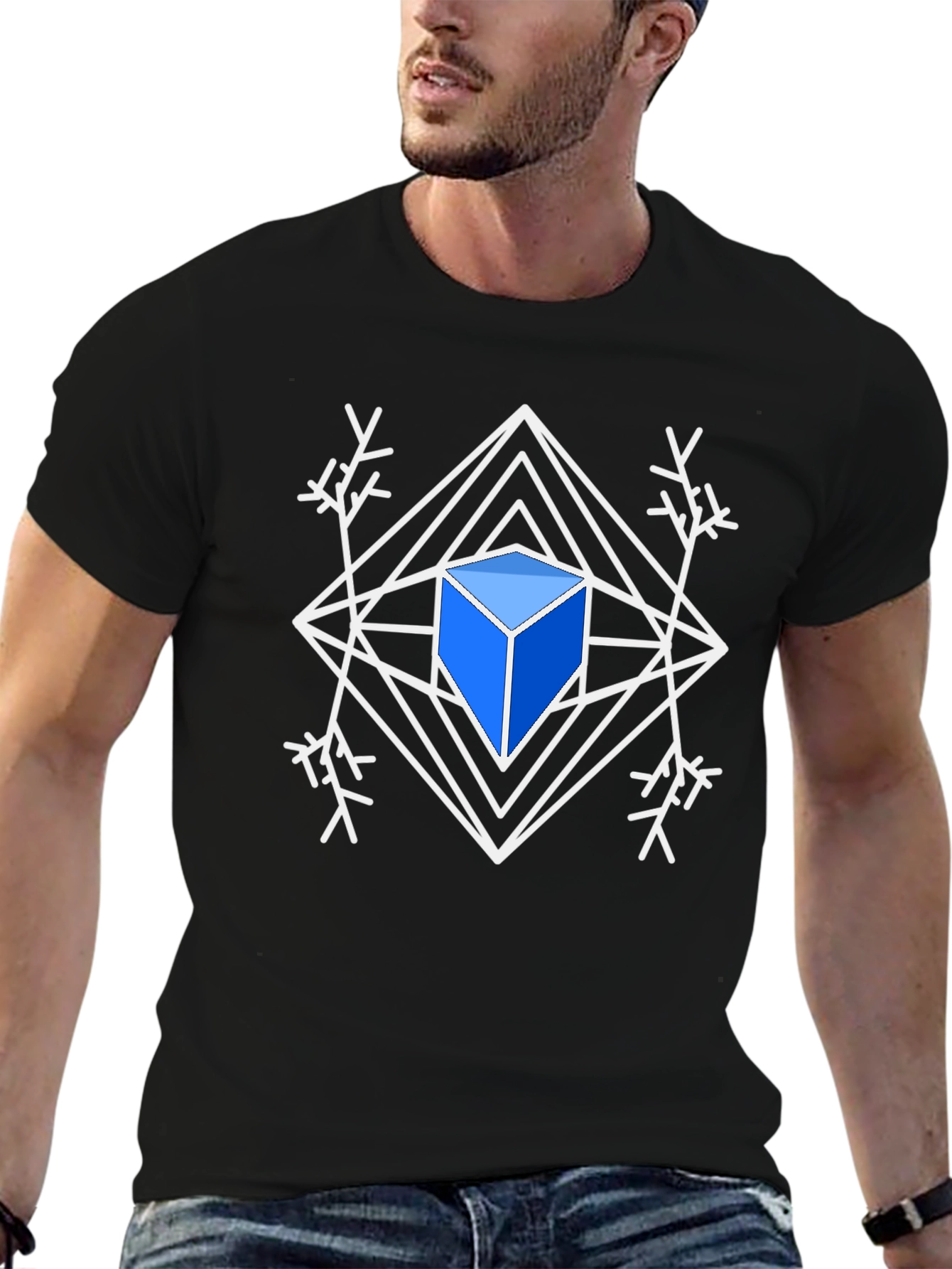 Black Geometric Cube Snowflake Graphic Tee view 6