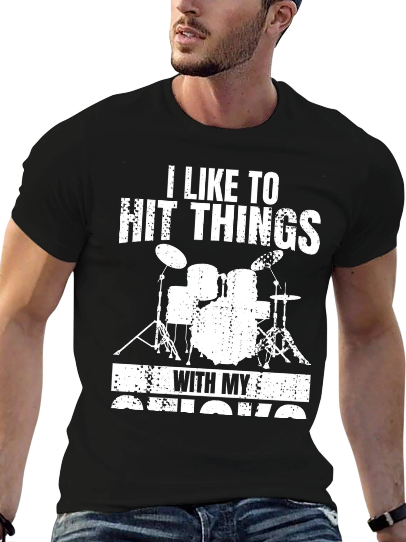 Black I Like To Hit Things With My Sticks T-Shirt view 6