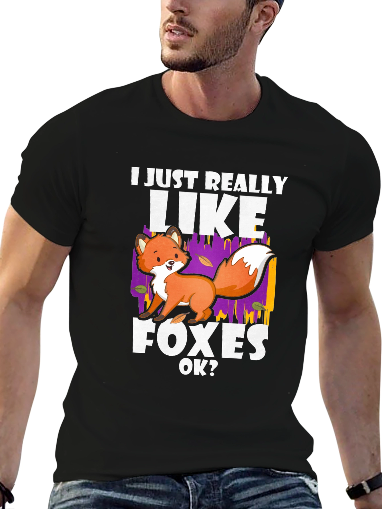 Black I Just Really Like Foxes OK? T-Shirt view 6