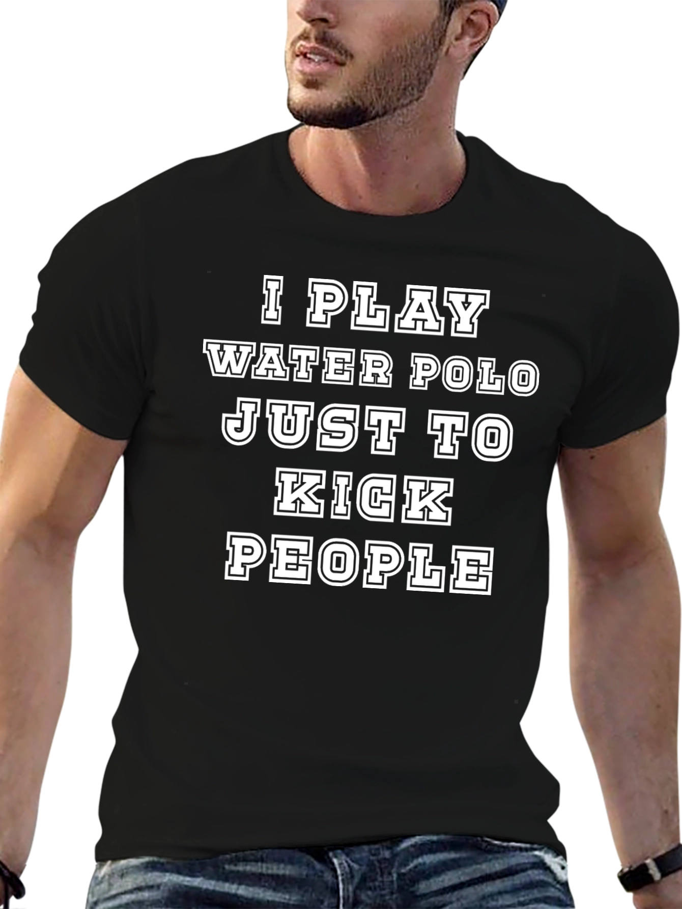 Black Water Polo Kick People Black Cotton T-Shirt view 6