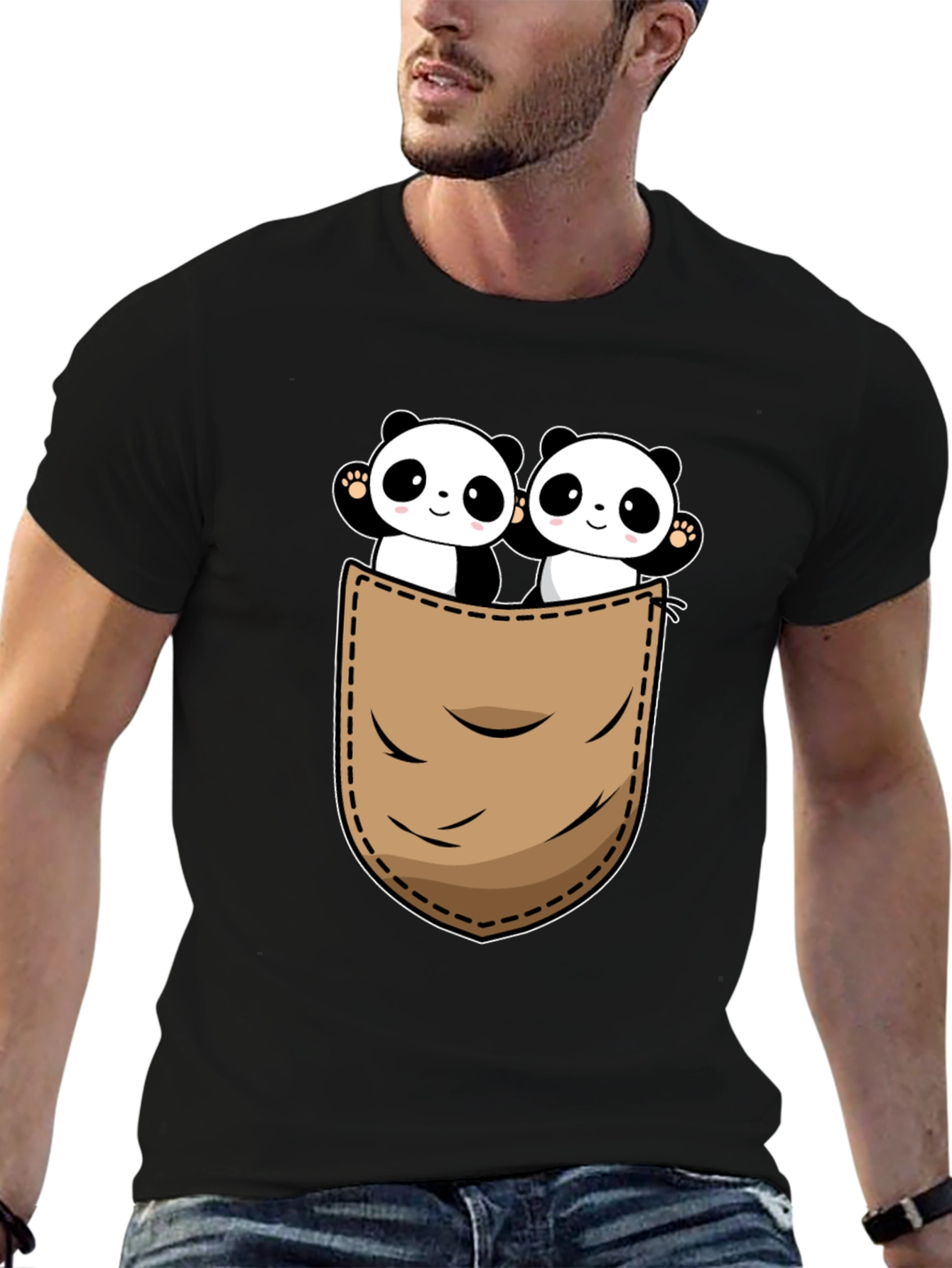 Black Panda Pocket T-Shirt - Cute Graphic Tee view 6