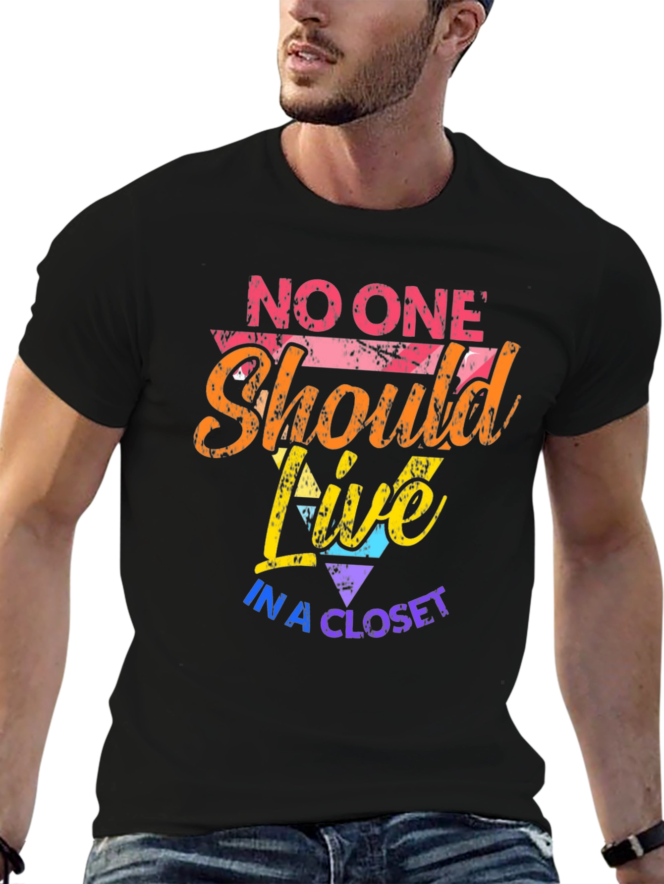 Black LGBTQ+ Pride Graphic Tee - No One Should Live in a Closet view 6