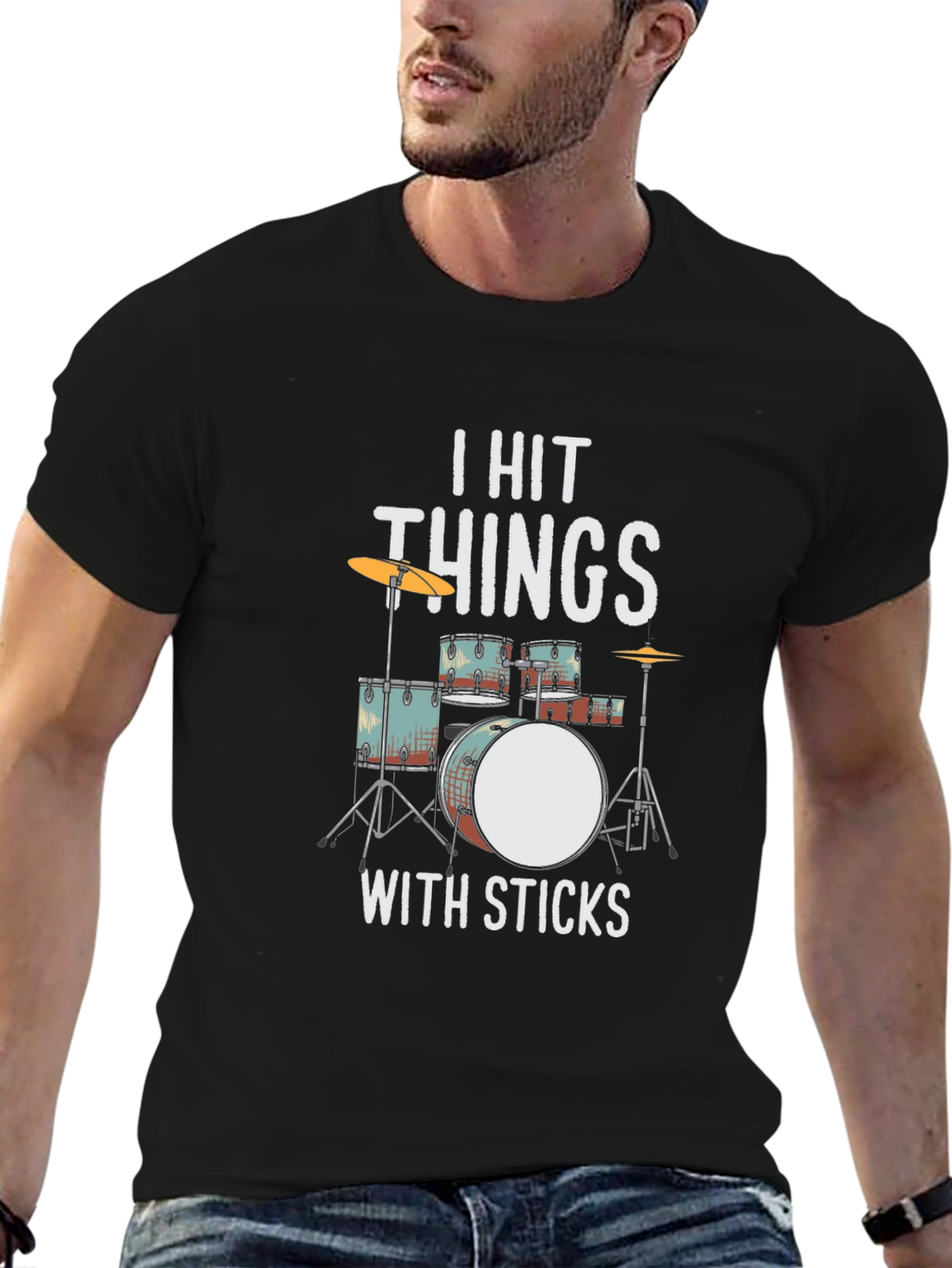 Black I Hit Things With Sticks Drummer T-Shirt view 6