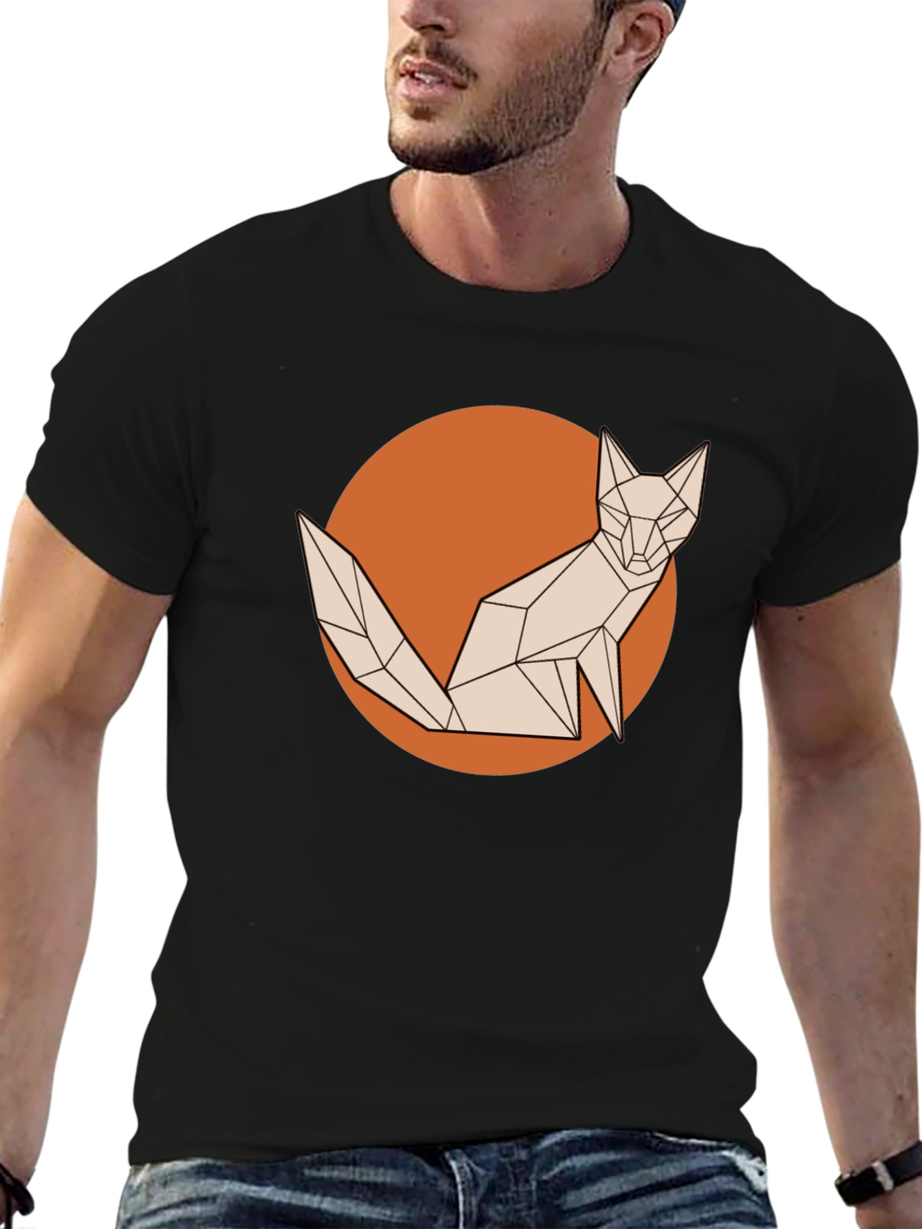 Black Geometric Fox Graphic Tee - Stylish Men's T-Shirt view 6