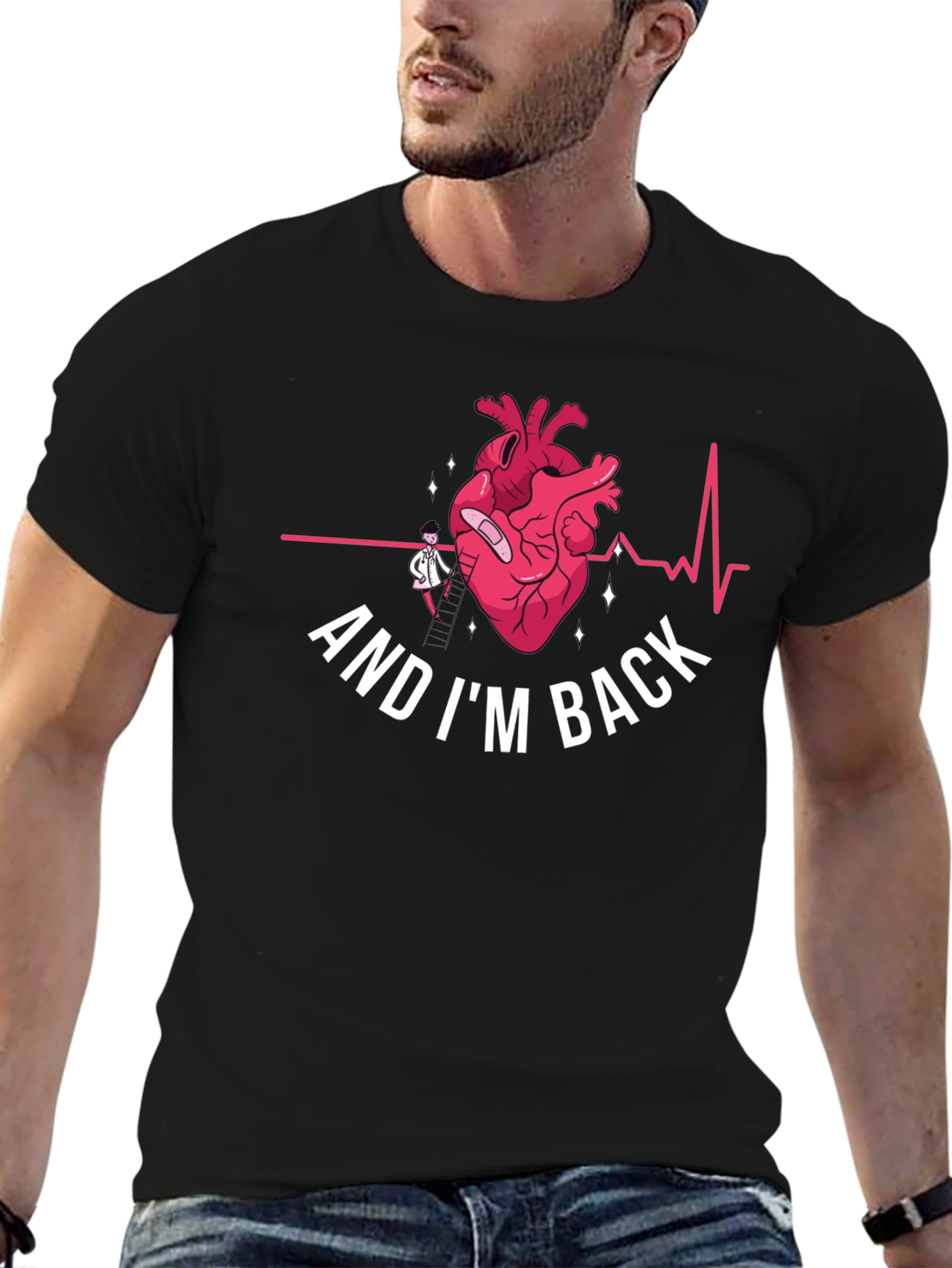 Black Heart Surgery Recovery T-Shirt - "And I'm Back" view 6