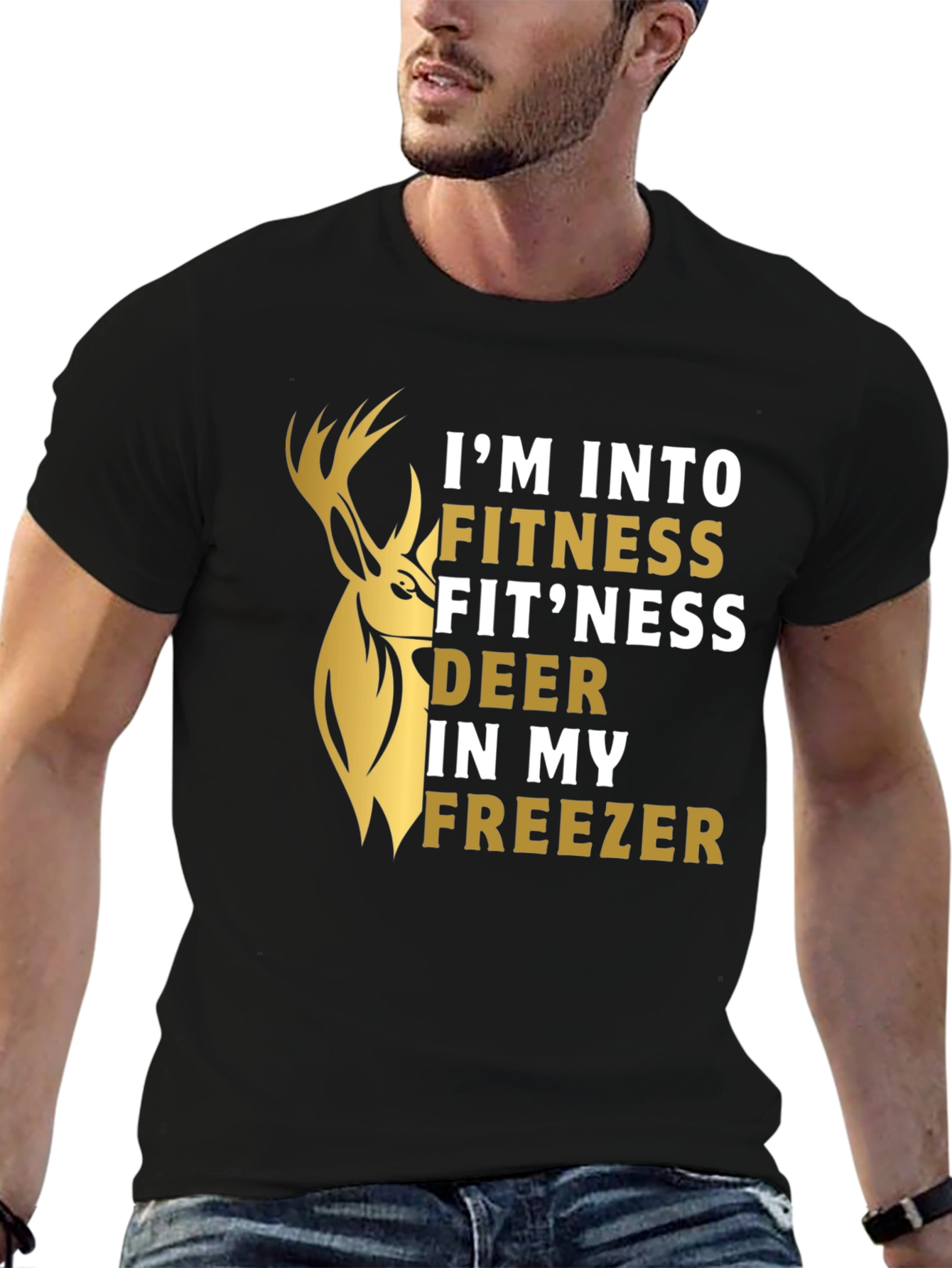 Black Fitness Fit'ness Deer Funny Graphic T-Shirt view 6