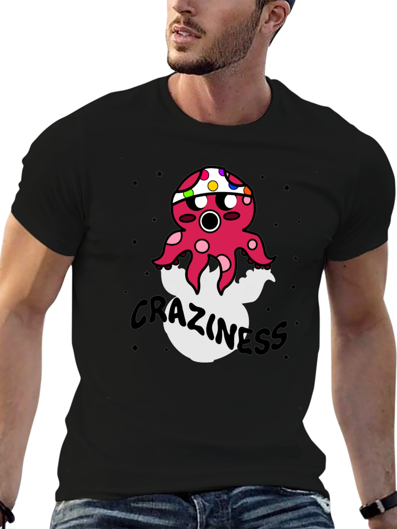 Black Crazy Octopus Graphic T-Shirt view 6