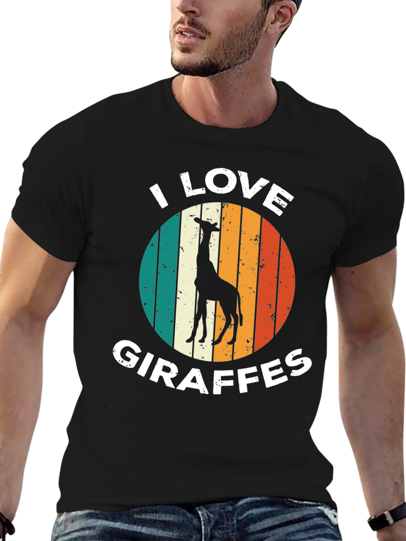 Black I Love Giraffes T-Shirt Retro Style view 6