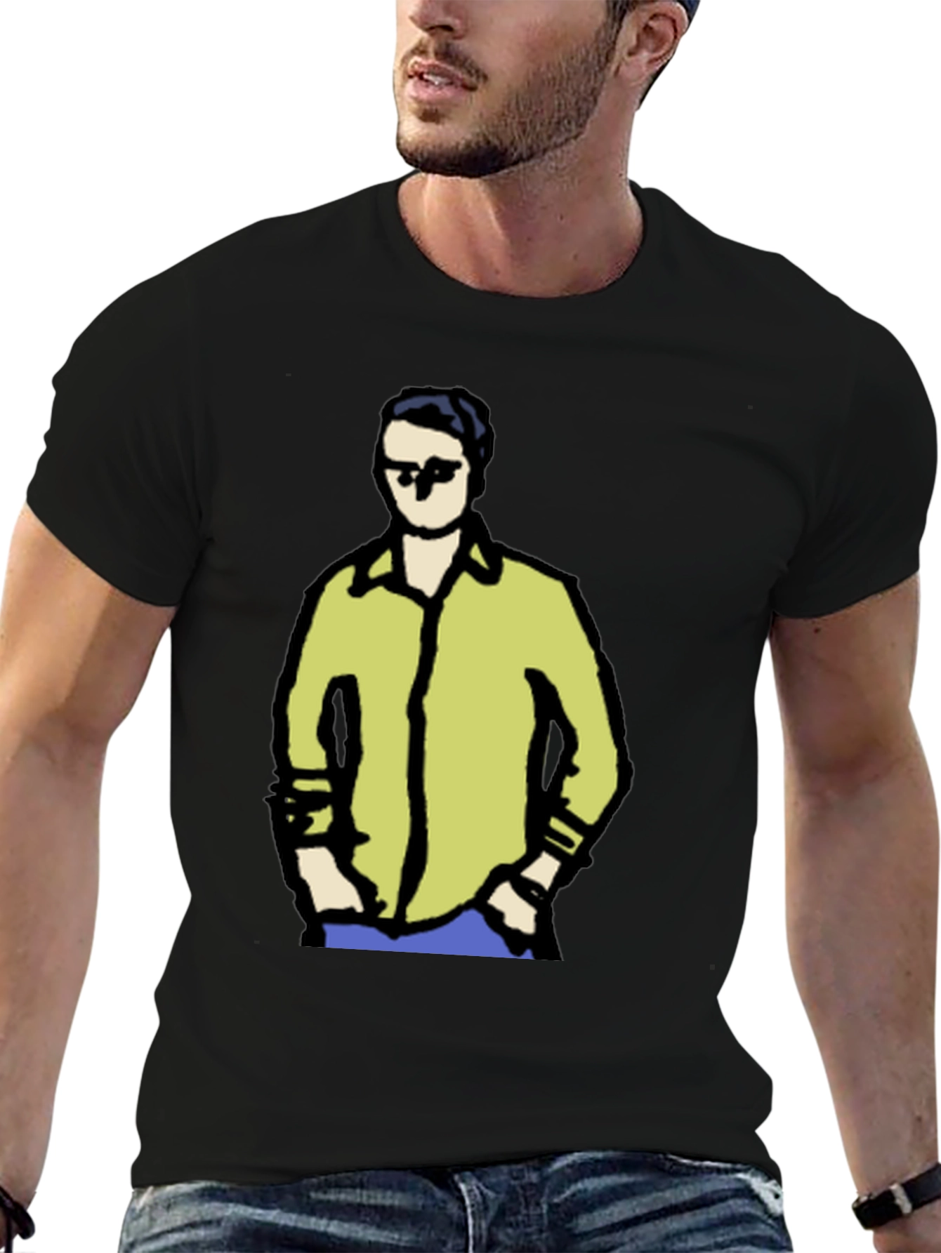 Black Cool Cartoon Guy Graphic Tee - Black view 6