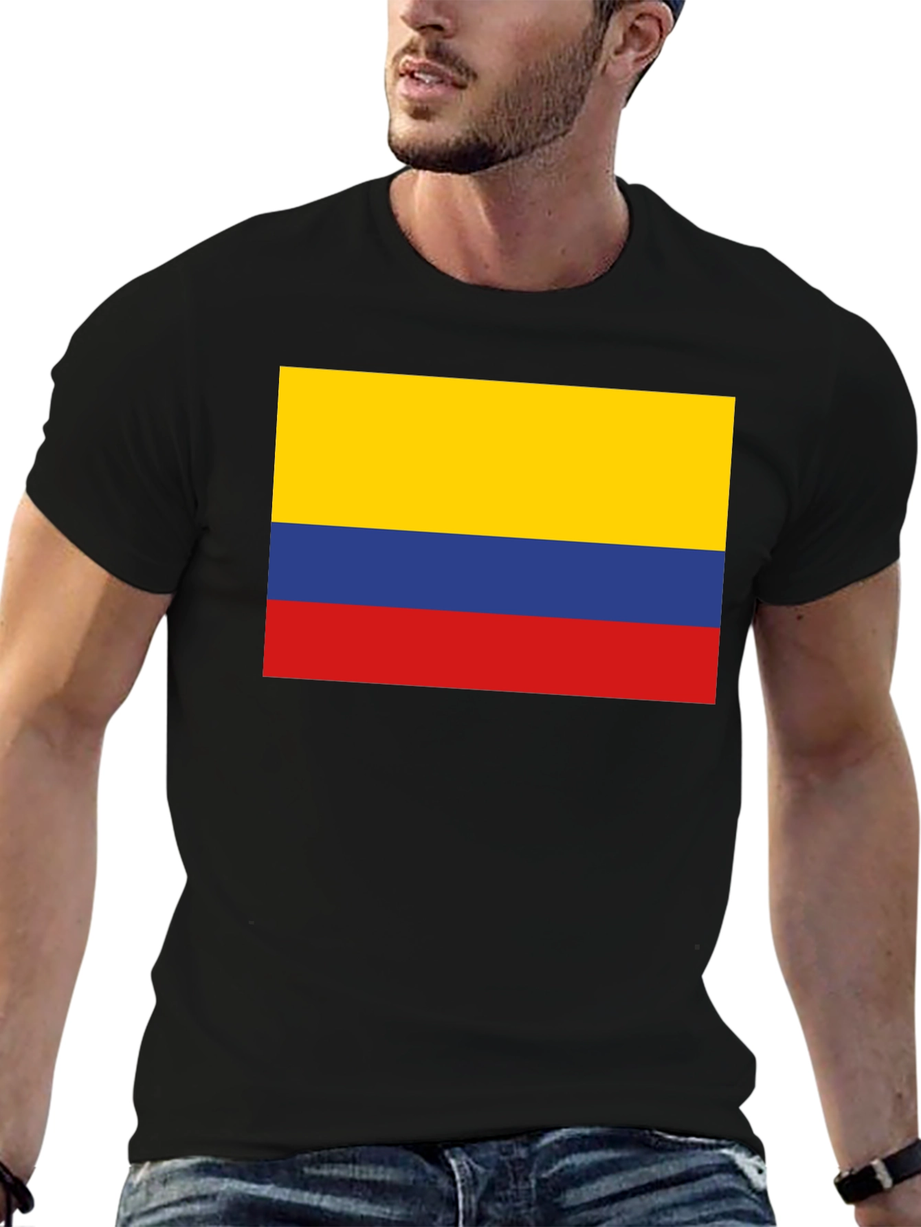Black Colombia Flag Graphic Tee - Black Cotton T-Shirt view 6