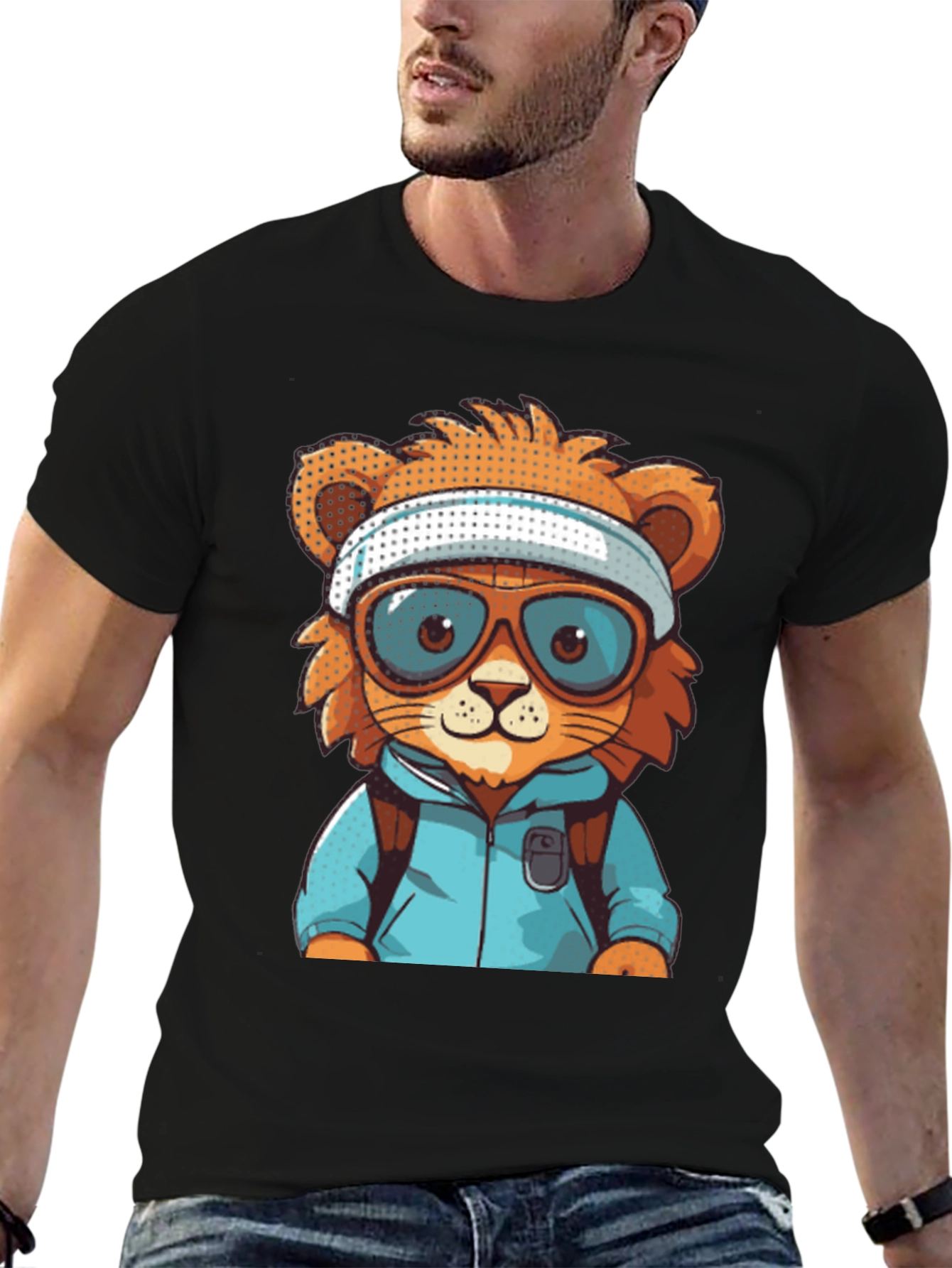 Black Cartoon Lion T-Shirt view 6