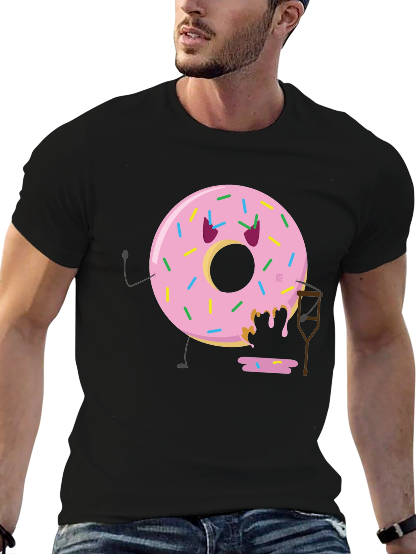 Black Funny Injured Donut T-Shirt view 6
