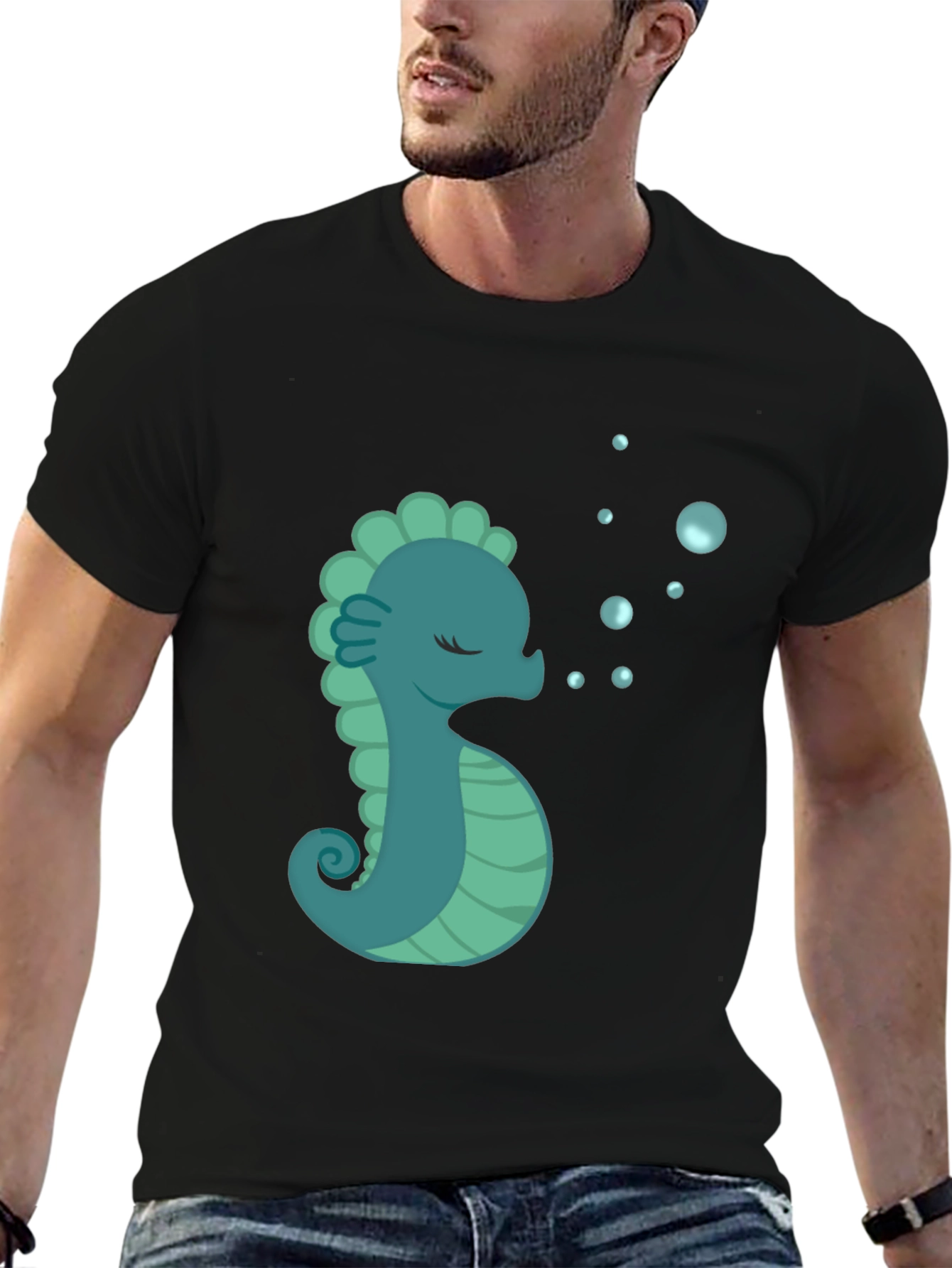 Black Seahorse Graphic T-Shirt - Black Cotton Tee view 6