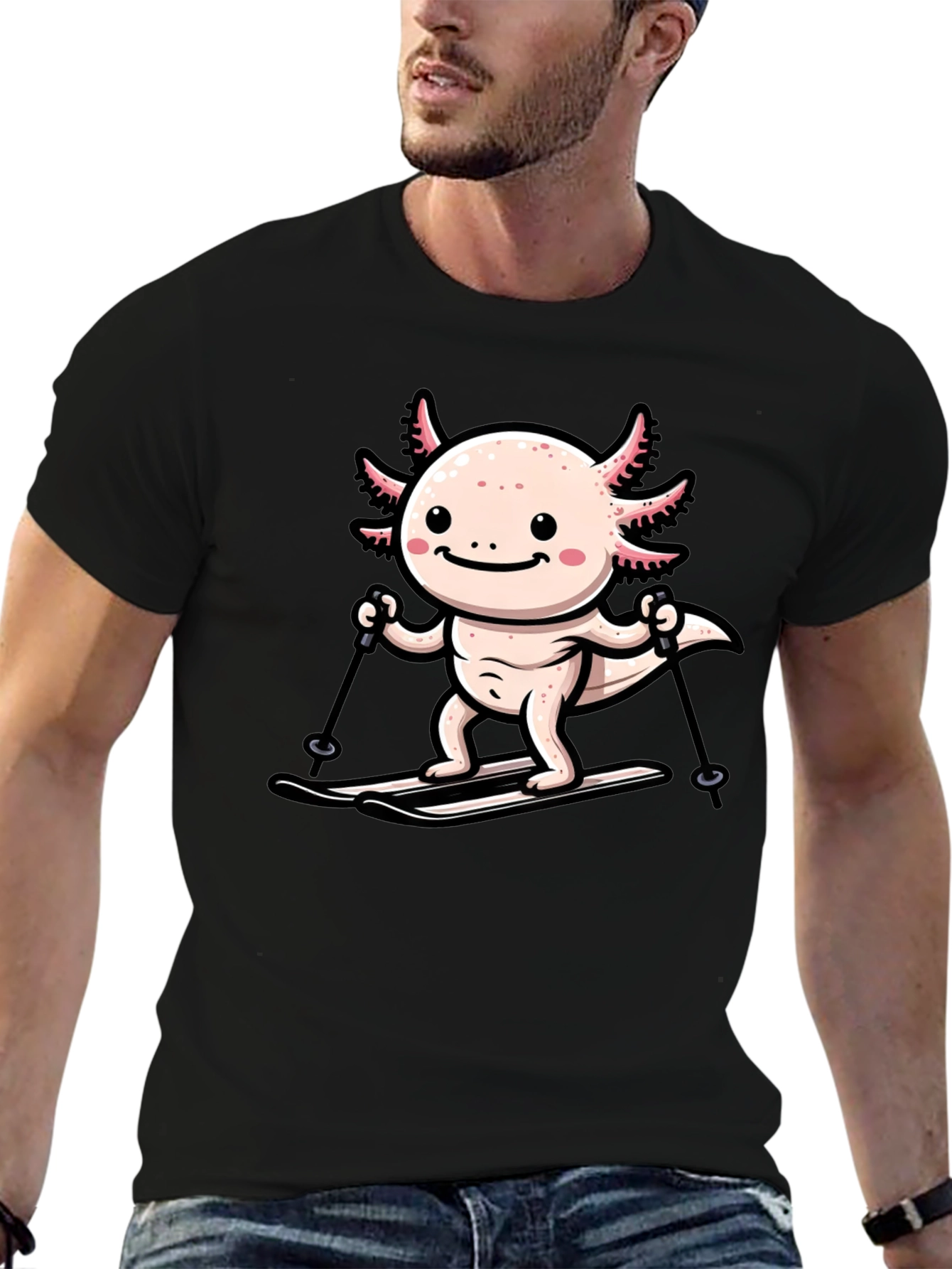 Black Axolotl Skiing Graphic Tee - Black view 6