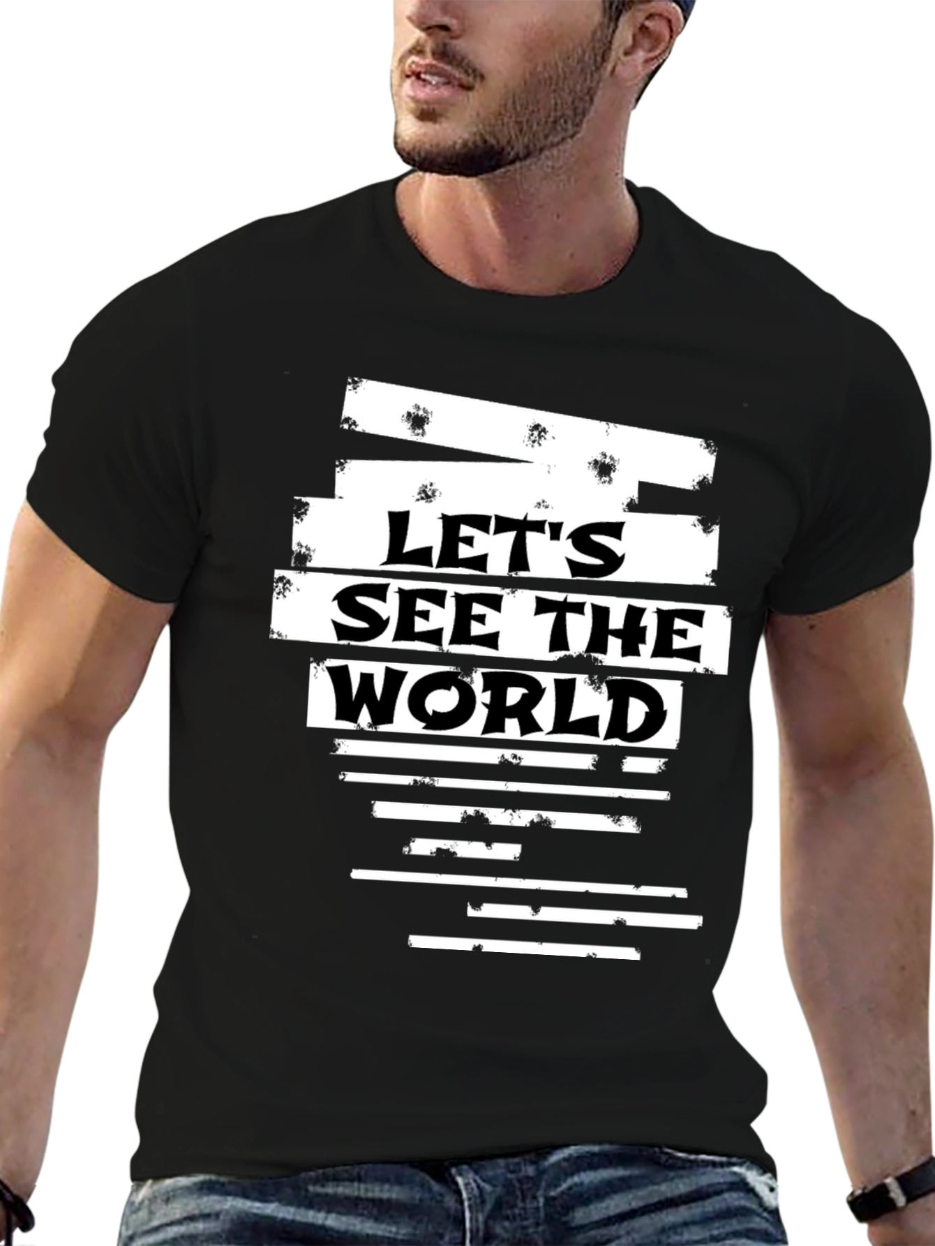 Black Let's See The World Graphic T-Shirt view 6