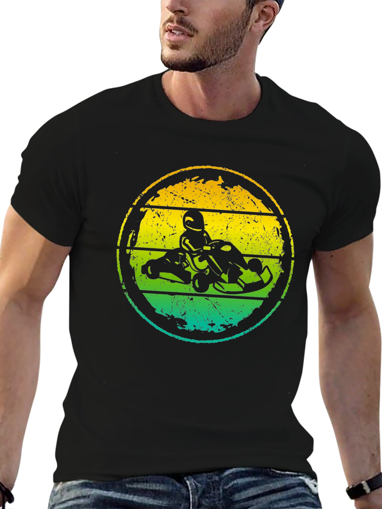 Black Retro Go-Kart Racing Graphic Tee view 6