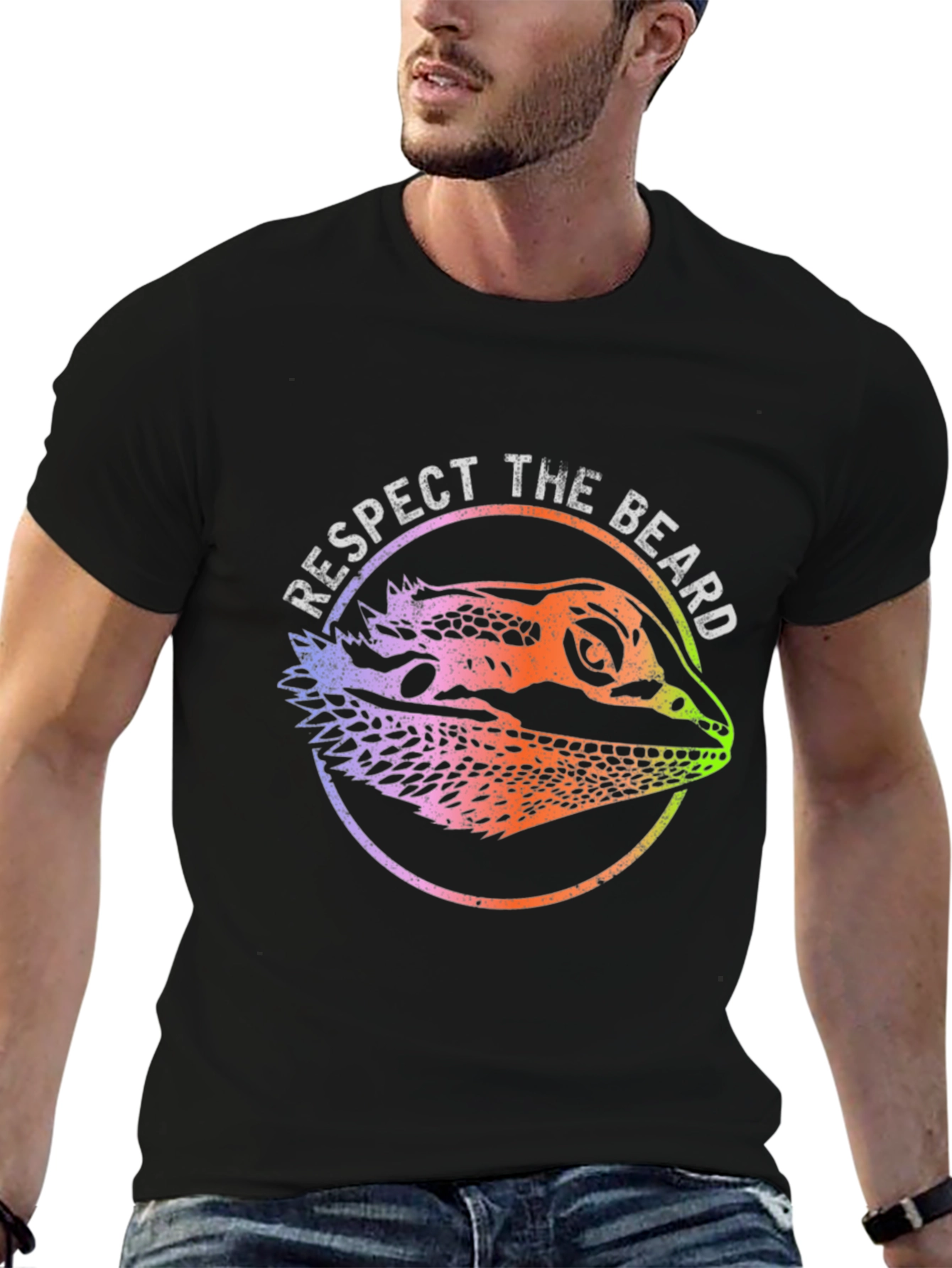 Black Respect the Beard Bearded Dragon Graphic Tee view 6