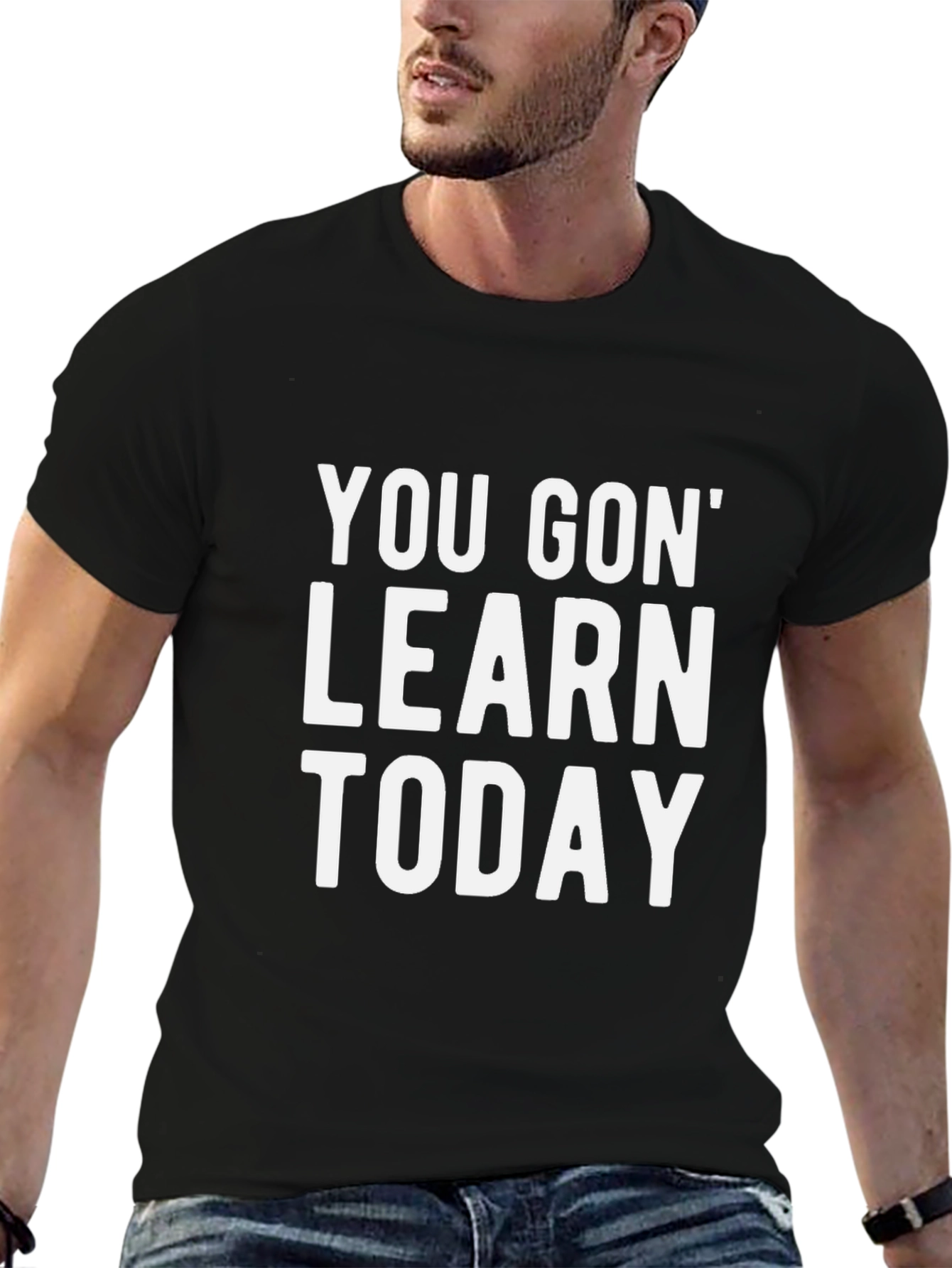 Black You Gon' Learn Today Graphic Tee - Black Cotton T-Shirt view 6
