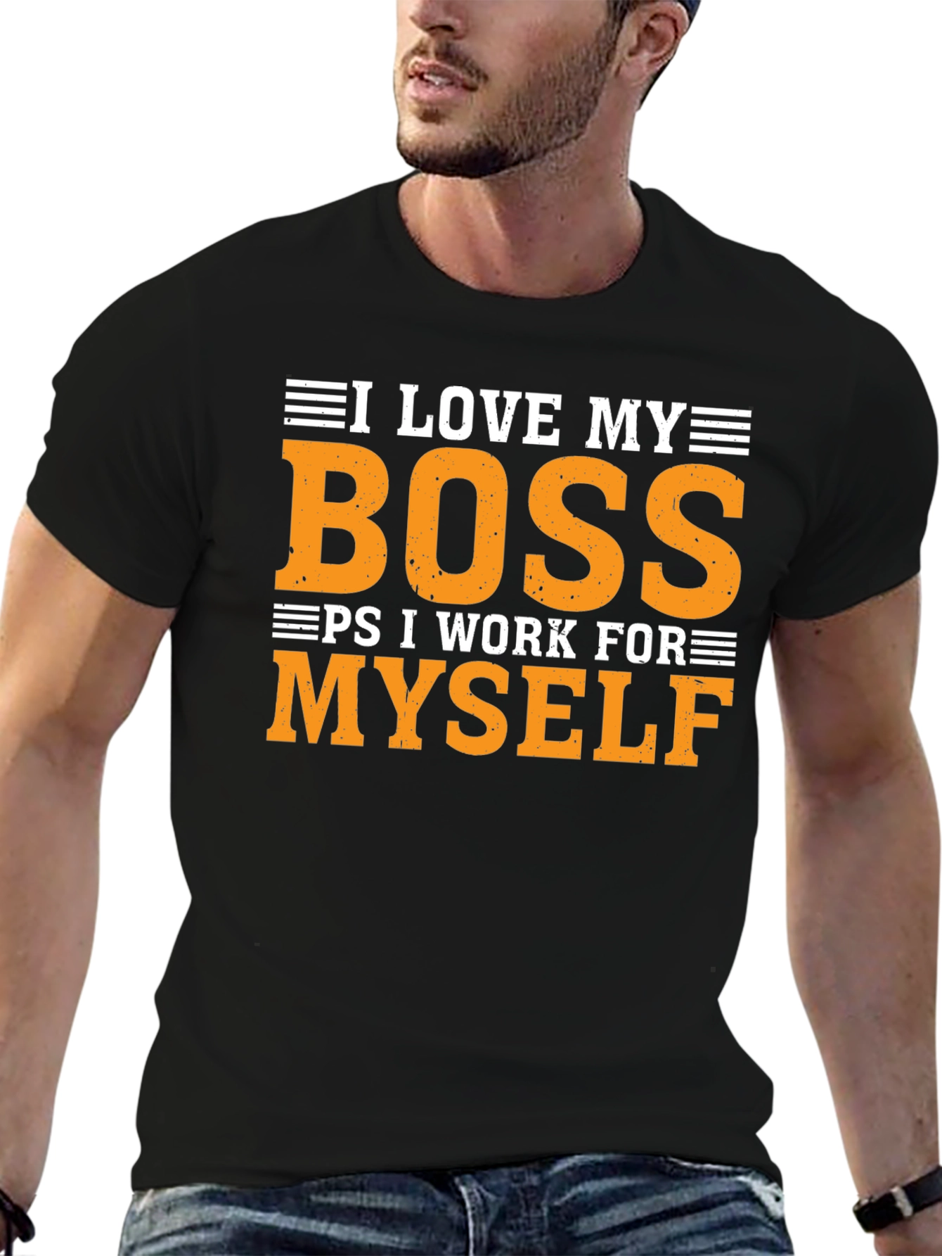 Black I Love My Boss Funny T-Shirt view 6