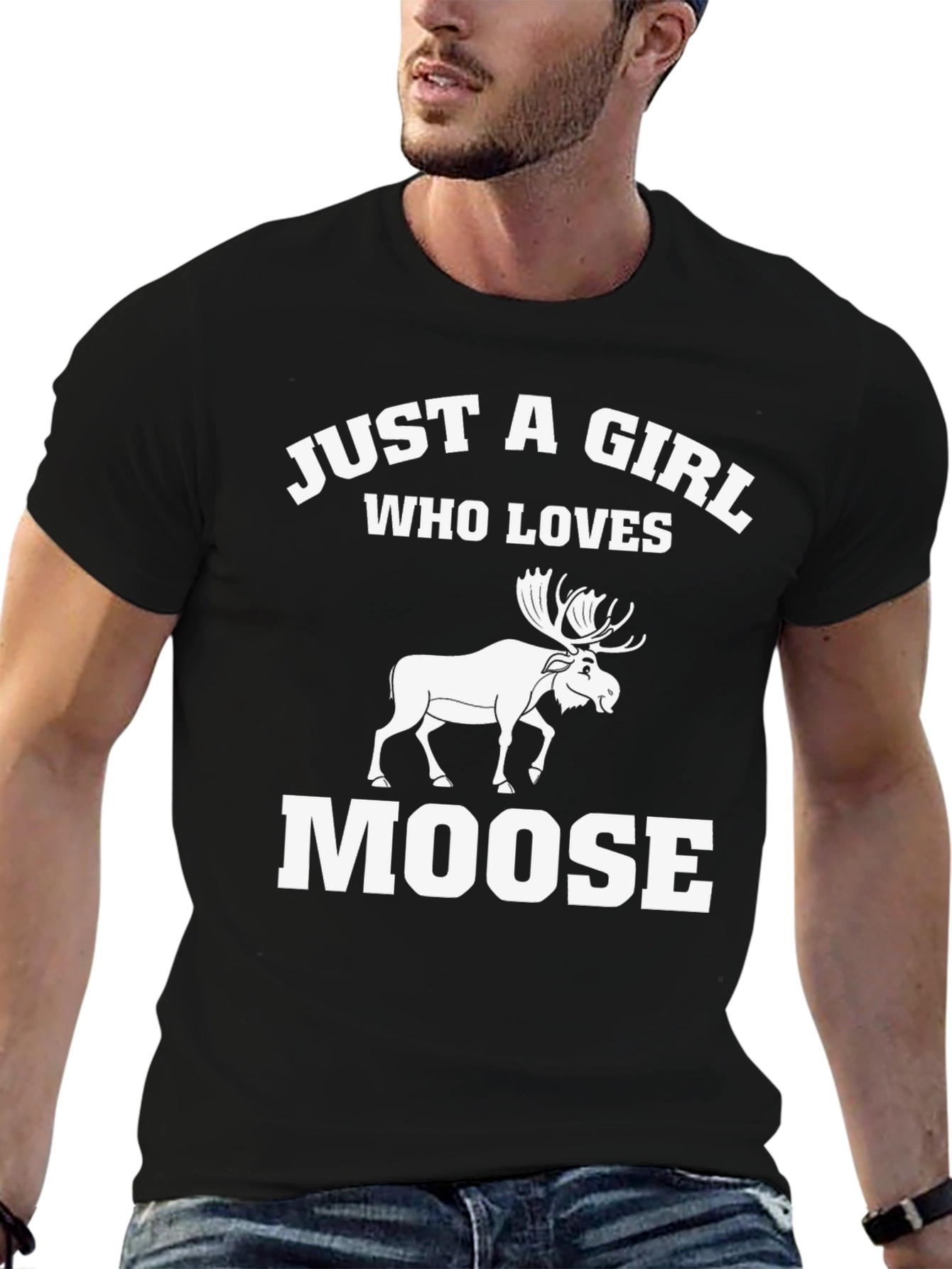 Black Just A Girl Who Loves Moose T-Shirt view 6