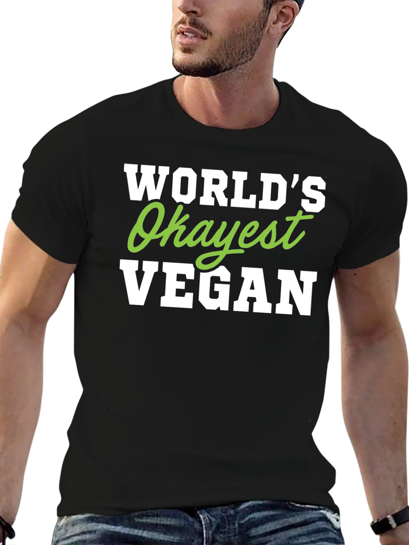 Black World's Okayest Vegan T-Shirt - Funny Vegan Tee view 6