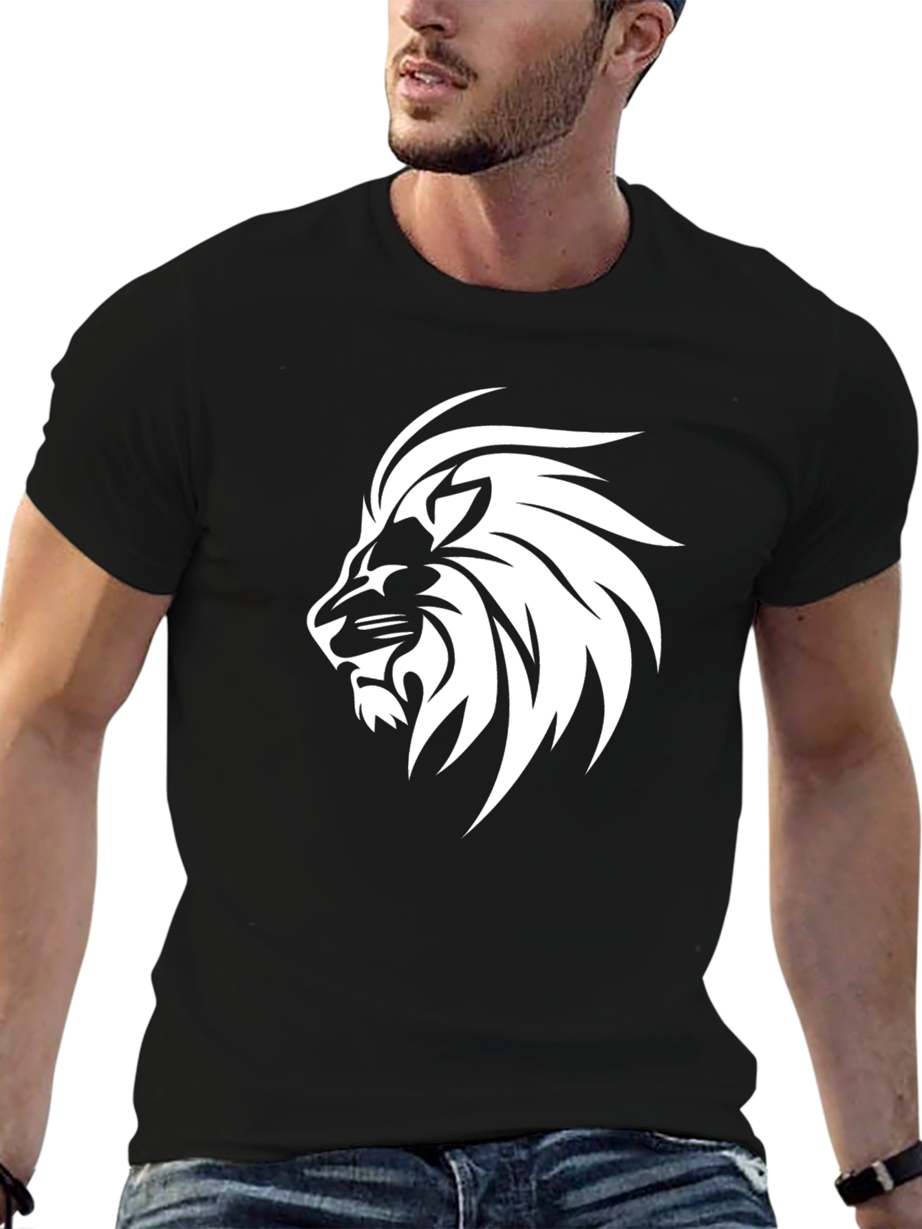 Black Bold Lion Graphic Tee - Black Cotton Blend view 6