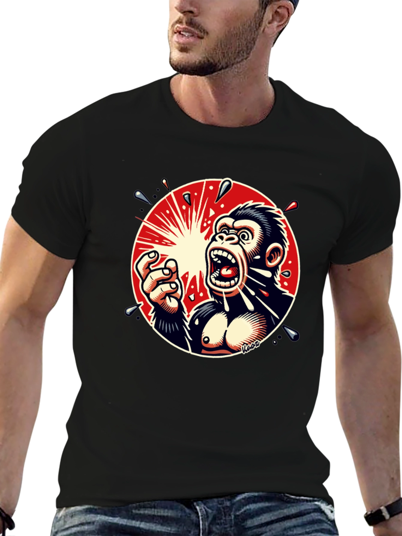 Black Screaming Gorilla Graphic Tee - Bold Black T-Shirt view 6