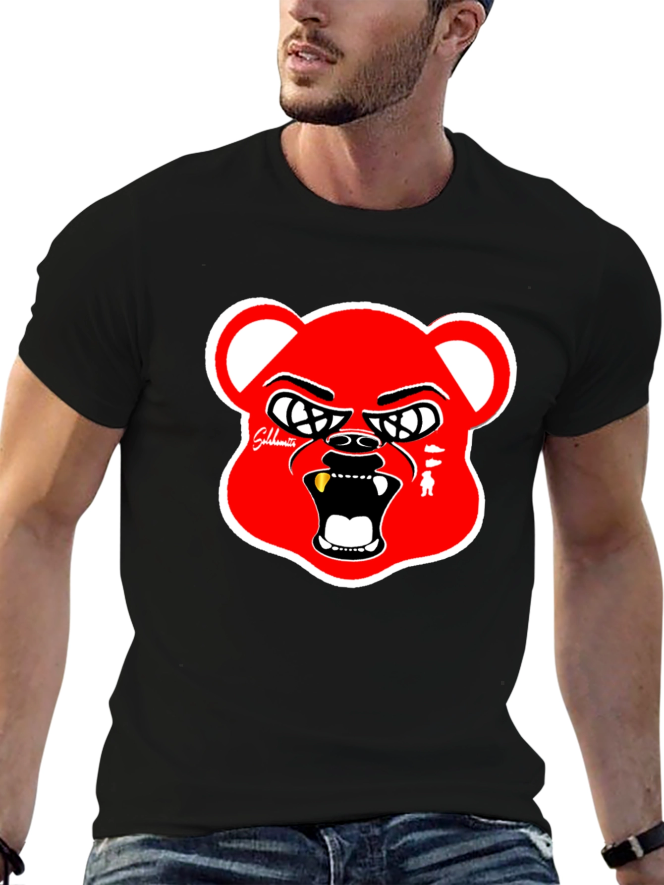 Black Red Bear Graphic Black T-Shirt view 6