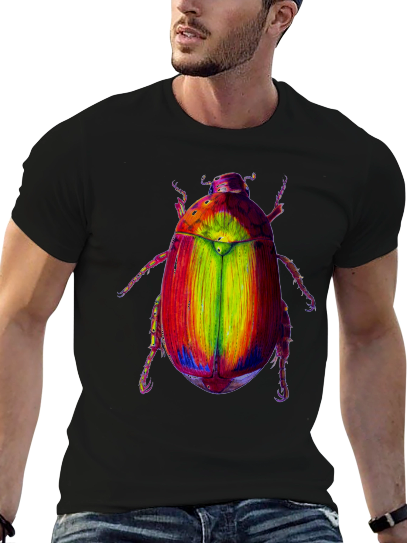 Black Rainbow Beetle Graphic T-Shirt view 6
